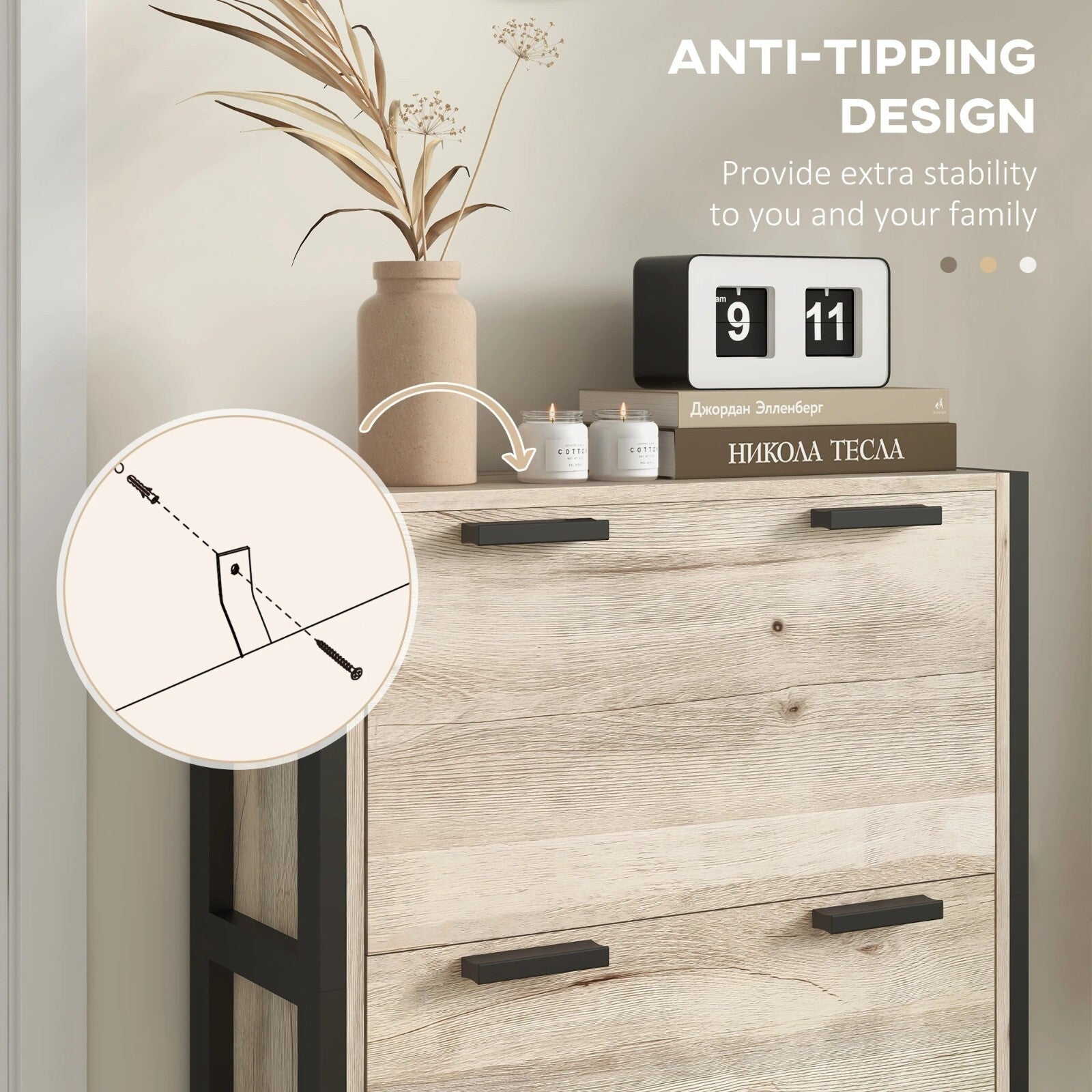 Narrow Shoe Cabinet 3 Drawers 18 Pairs Slim Shoe Storage Cupboard 3 Flip Doors - Home and Garden Furniture Shop - rustic - furniture