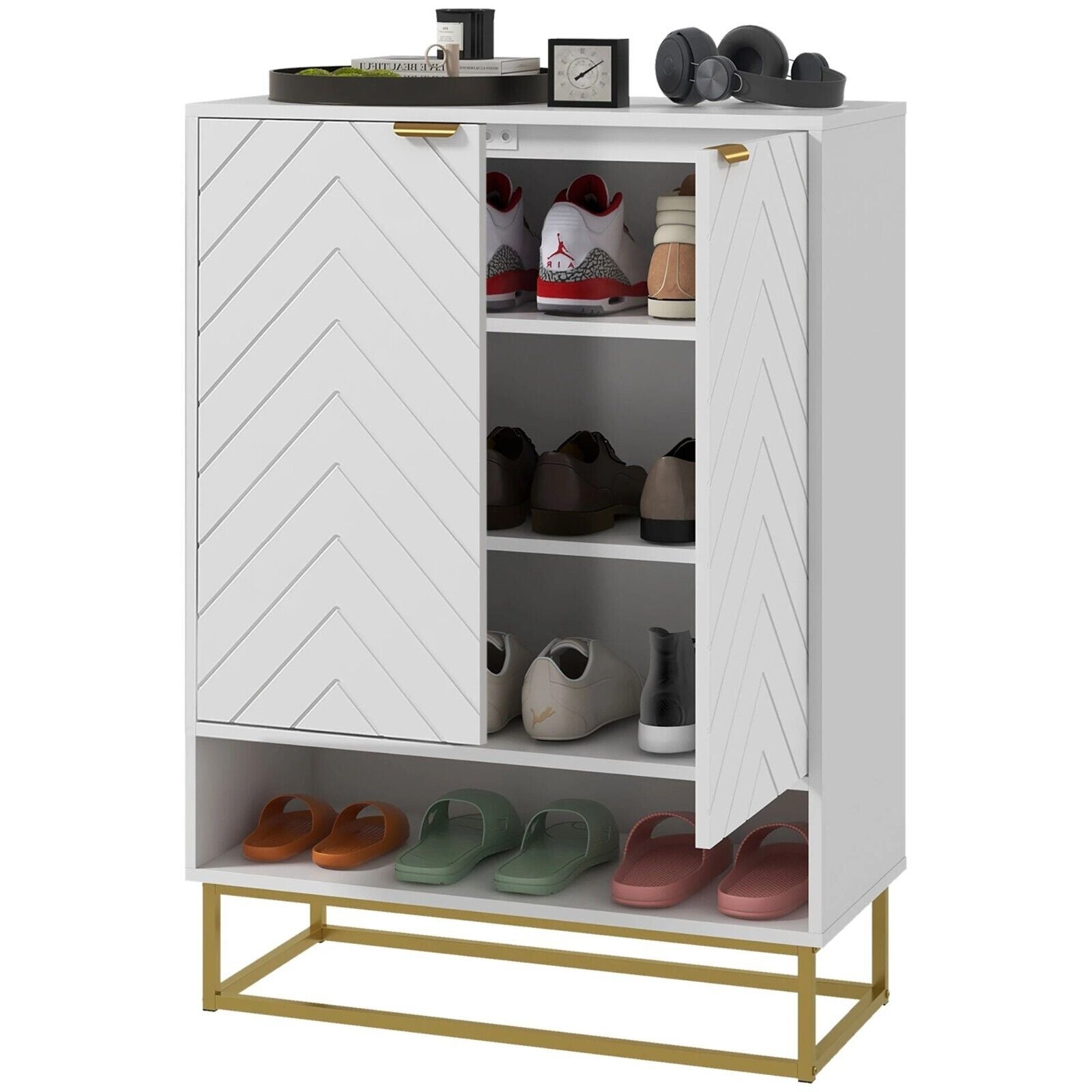 Narrow Shoe Storage Cabinet Open Compartment 4 Shelves Slim Shoe Storage Hallway - Home and Garden Furniture Shop - rustic - furniture