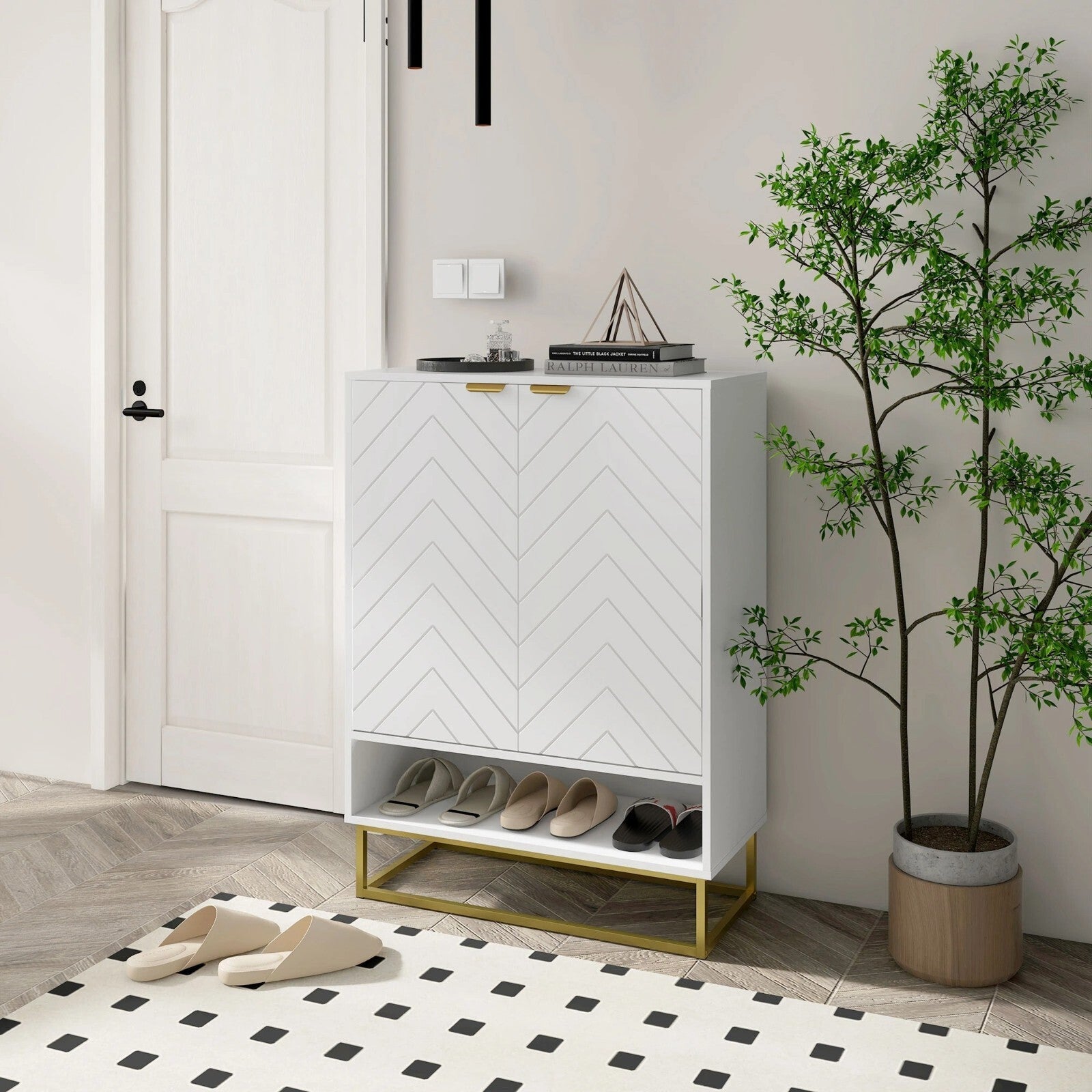 Narrow Shoe Storage Cabinet Open Compartment 4 Shelves Slim Shoe Storage Hallway - Home and Garden Furniture Shop - rustic - furniture