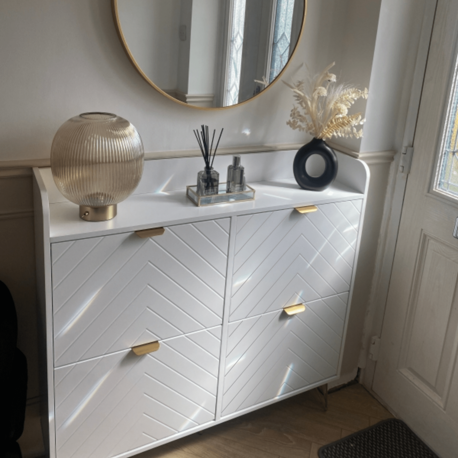 Narrow Shoe Storage Cabinet Rack 4 Flip Drawers 16 Pairs of Shoes Console Table - Home and Garden Furniture Shop - rustic - furniture