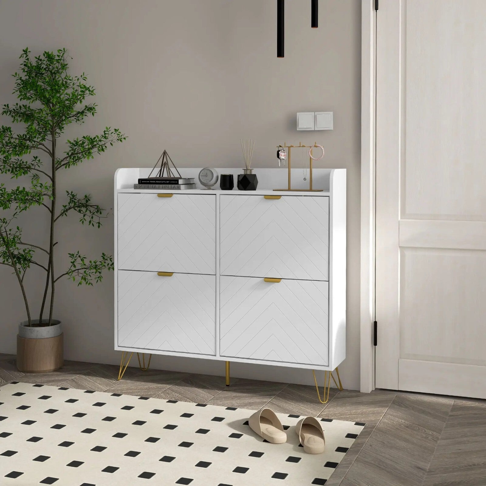 Narrow Shoe Storage Cabinet Rack 4 Flip Drawers 16 Pairs of Shoes Console Table - Home and Garden Furniture Shop - rustic - furniture