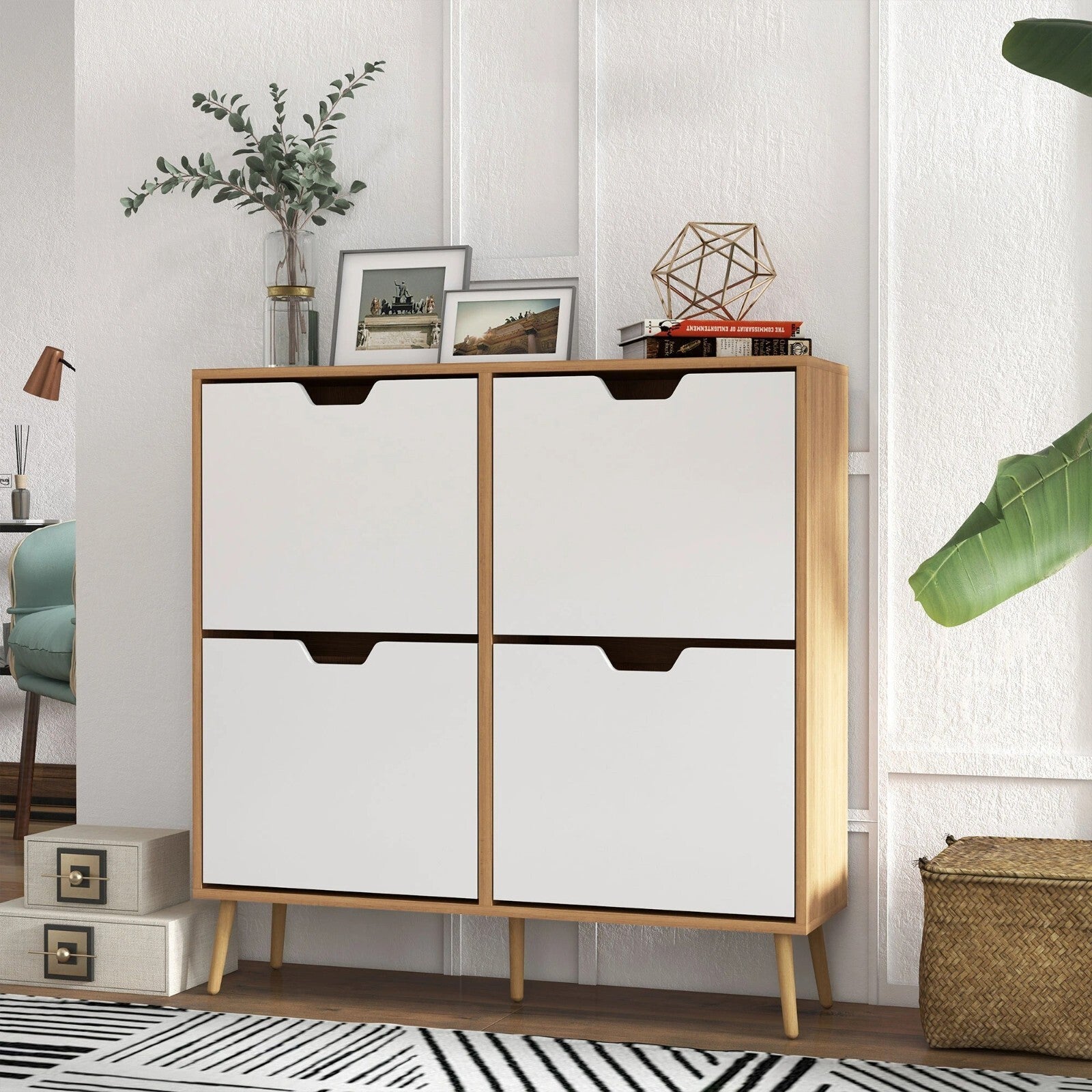 Narrow Shoe Storage Cabinet with 4 Flip Drawers Wood Shoe Rack 16 Pairs of Shoes - Home and Garden Furniture Shop - rustic - furniture