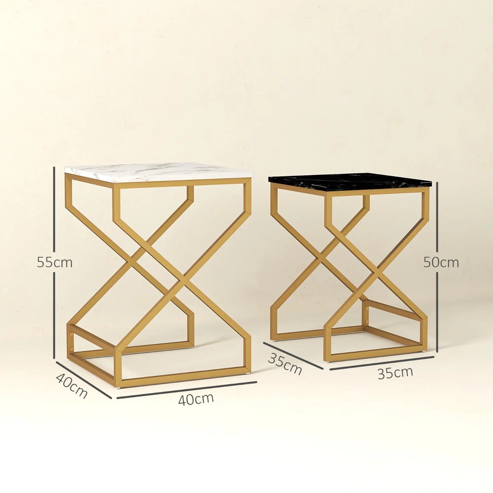 Nest Of Tables Coffee Table Set Steel Gold Frame Black White Living Room Tables - Home and Garden Furniture Shop - rustic - furniture