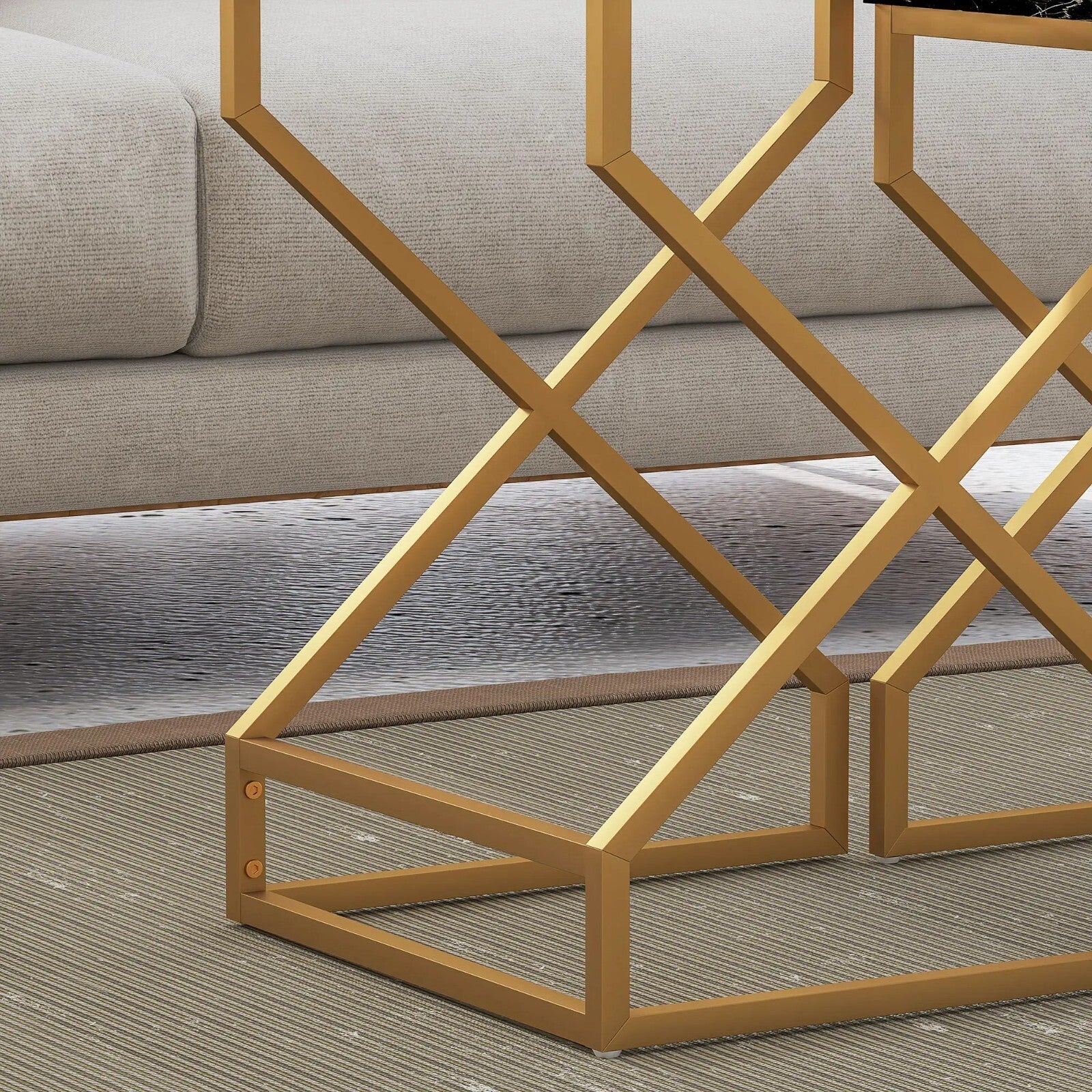 Nest Of Tables Coffee Table Set Steel Gold Frame Black White Living Room Tables - Home and Garden Furniture Shop - rustic - furniture