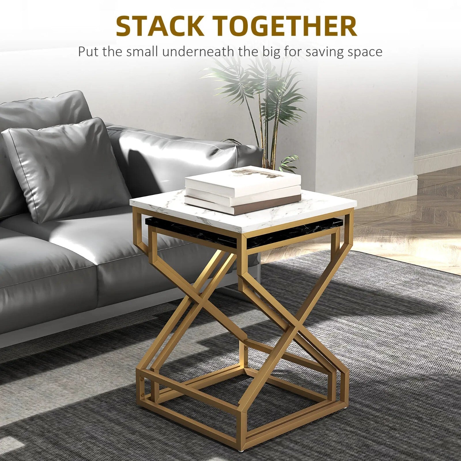 Nest Of Tables Coffee Table Set Steel Gold Frame Black White Living Room Tables - Home and Garden Furniture Shop - rustic - furniture
