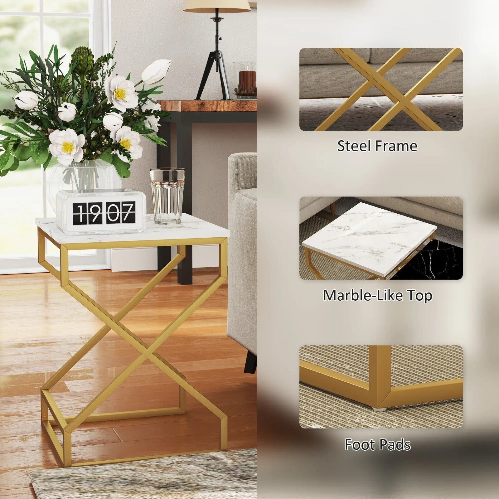 Nest Of Tables Coffee Table Set Steel Gold Frame Black White Living Room Tables - Home and Garden Furniture Shop - rustic - furniture