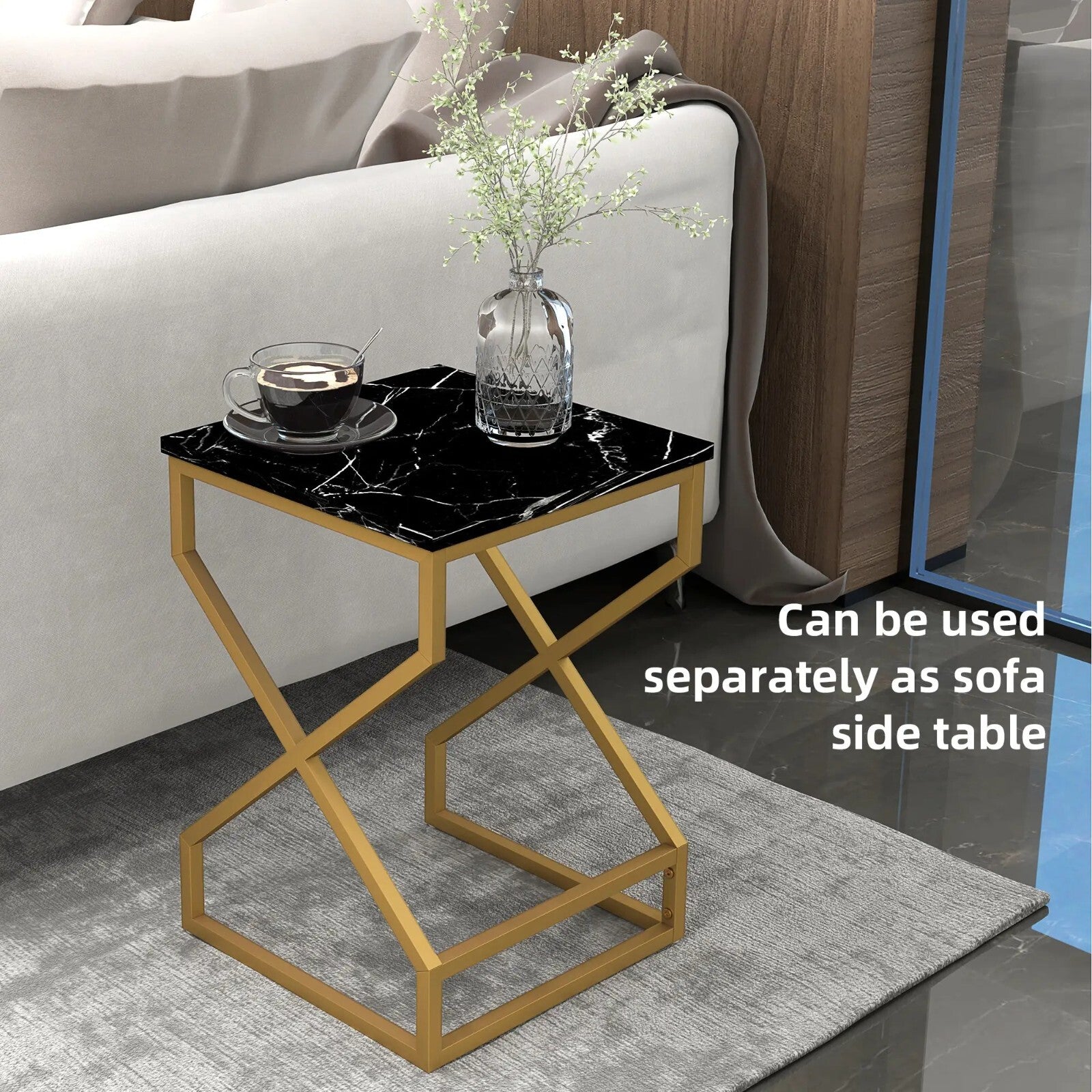 Nest Of Tables Coffee Table Set Steel Gold Frame Black White Living Room Tables - Home and Garden Furniture Shop - rustic - furniture