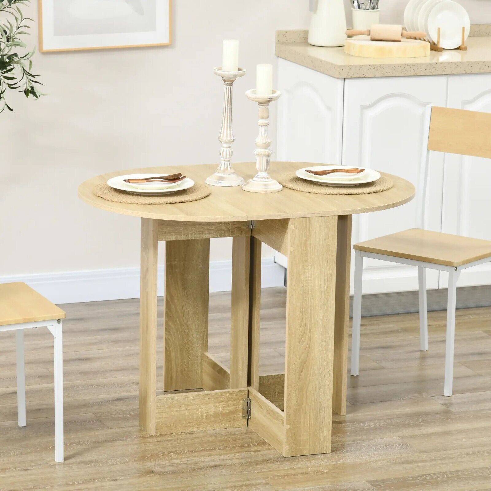 Oak Brown Folding Dining Table Drop Leaf Extendable Kitchen Table Space Saving - Home and Garden Furniture Shop - rustic - furniture