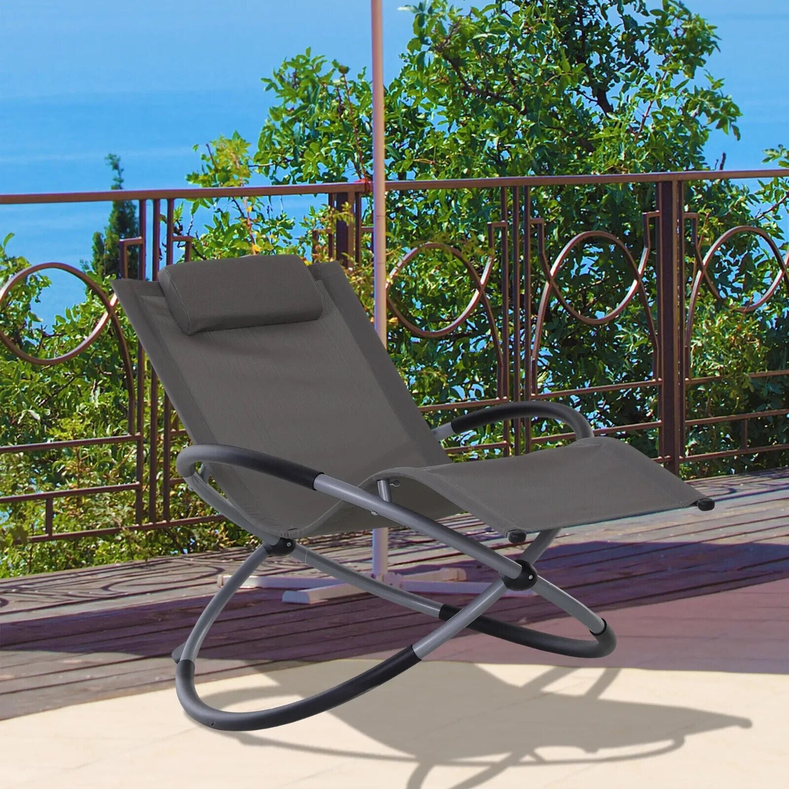 Orbital Zero Gravity Lounger Foldable Rocking Patio Chaise Chair with Pillow - Home and Garden Furniture Shop - #rustic - furniture#