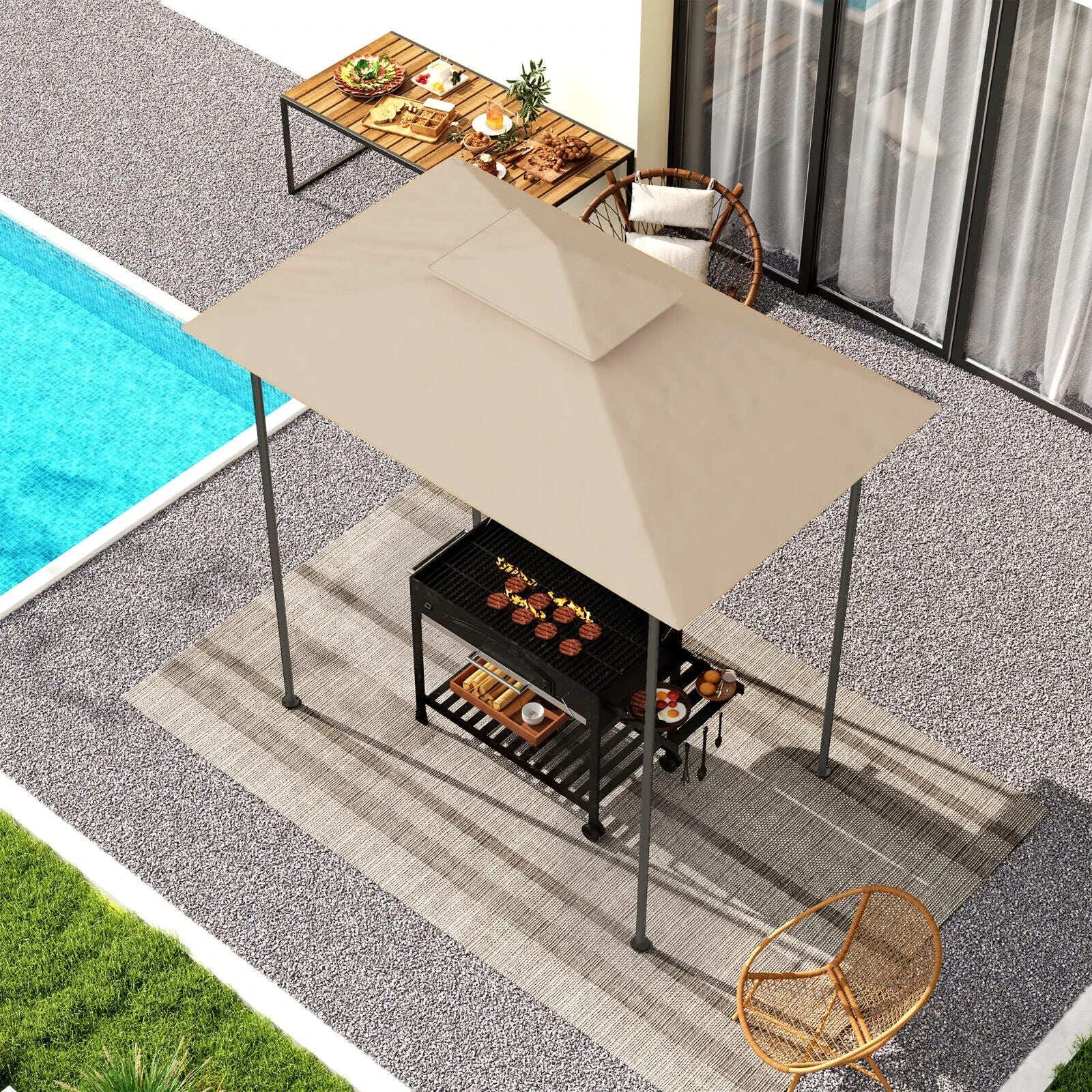 Outdoor BBQ Gazebo Grill Gazebo Roof Cover Replacement for 1.5 x 2.4m Frame - Home and Garden Furniture Shop - #rustic - furniture#