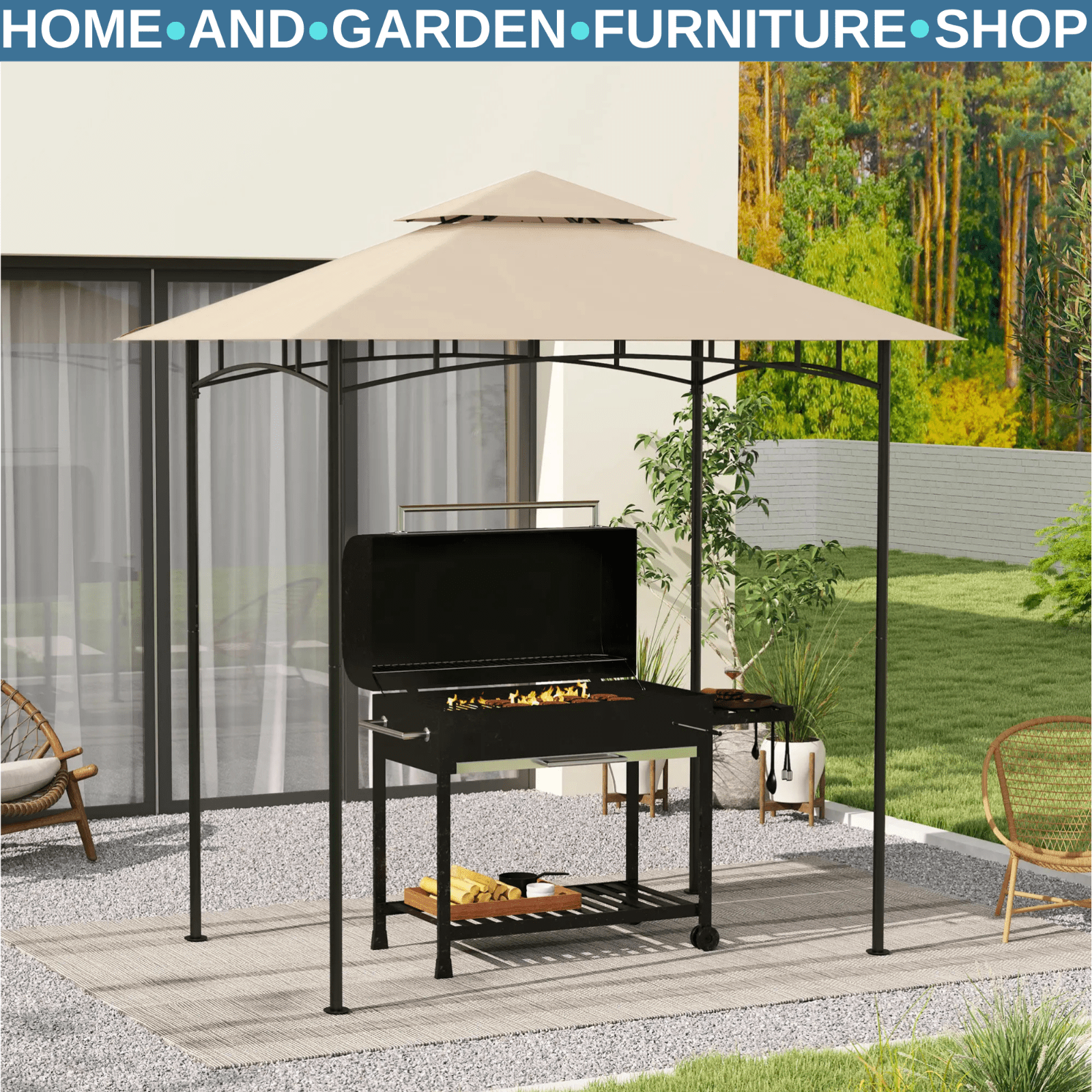 Outdoor BBQ Gazebo Grill Gazebo Roof Cover Replacement for 1.5 x 2.4m Frame - Home and Garden Furniture Shop - #rustic - furniture#