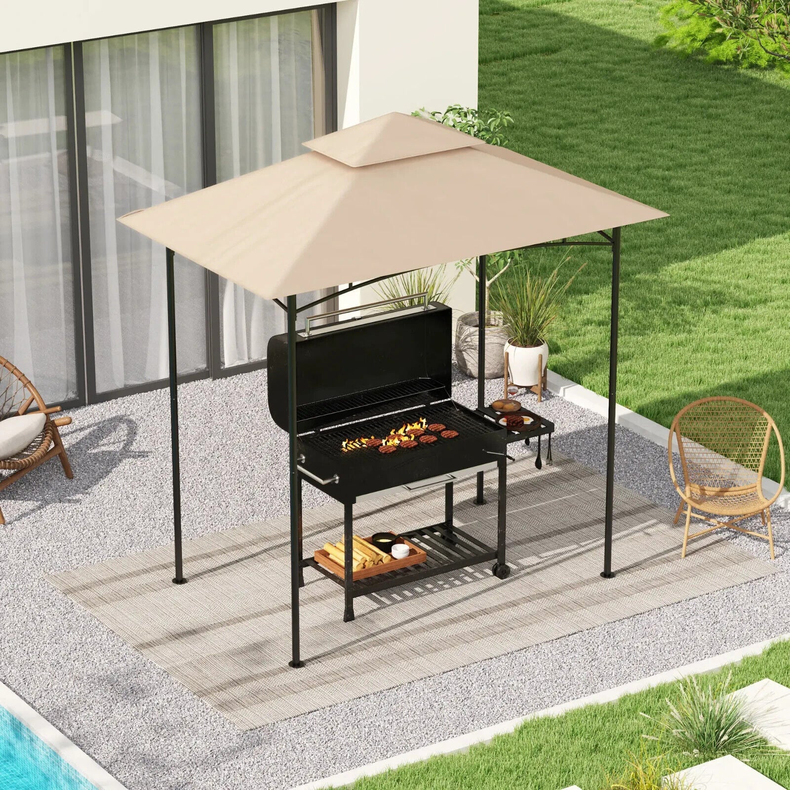 Outdoor BBQ Gazebo Grill Gazebo Roof Cover Replacement for 1.5 x 2.4m Frame - Home and Garden Furniture Shop - #rustic - furniture#