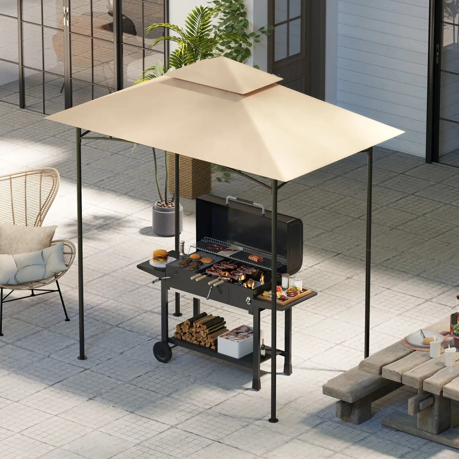 Outdoor BBQ Gazebo Grill Gazebo Roof Cover Replacement for 1.5 x 2.4m Frame - Home and Garden Furniture Shop - #rustic - furniture#