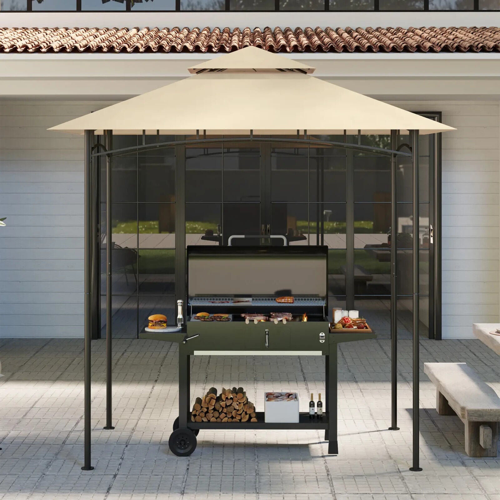 Outdoor BBQ Gazebo Grill Gazebo Roof Cover Replacement for 1.5 x 2.4m Frame - Home and Garden Furniture Shop - #rustic - furniture#