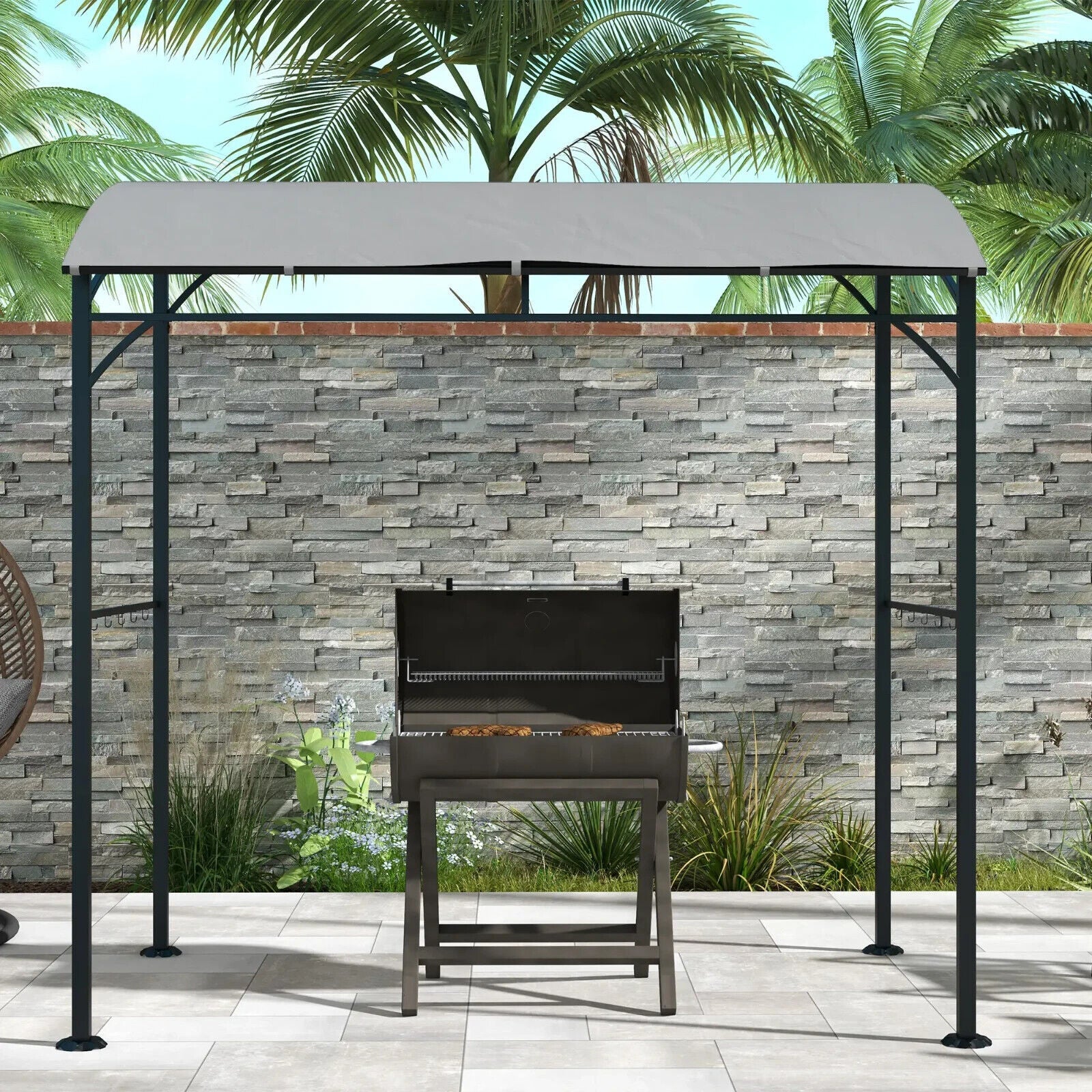 Outdoor Cooking Shelter 2.2 x 1.5 m BBQ Gazebo Tent Sun Shade with Canopy Grey - Home and Garden Furniture Shop - #rustic - furniture#