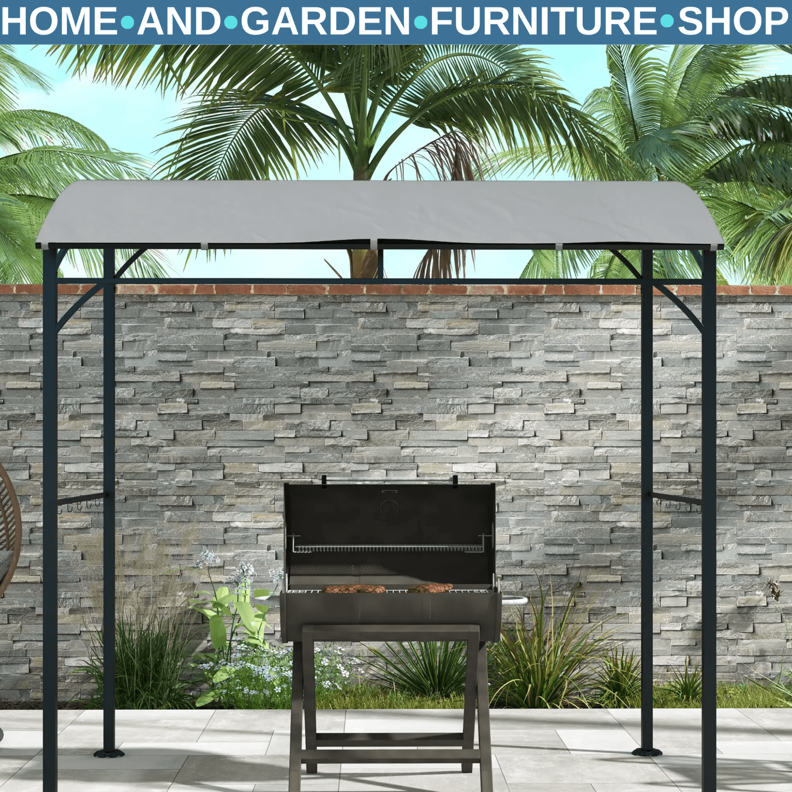 Outdoor Cooking Shelter 2.2 x 1.5 m BBQ Gazebo Tent Sun Shade with Canopy Grey - Home and Garden Furniture Shop - #rustic - furniture#