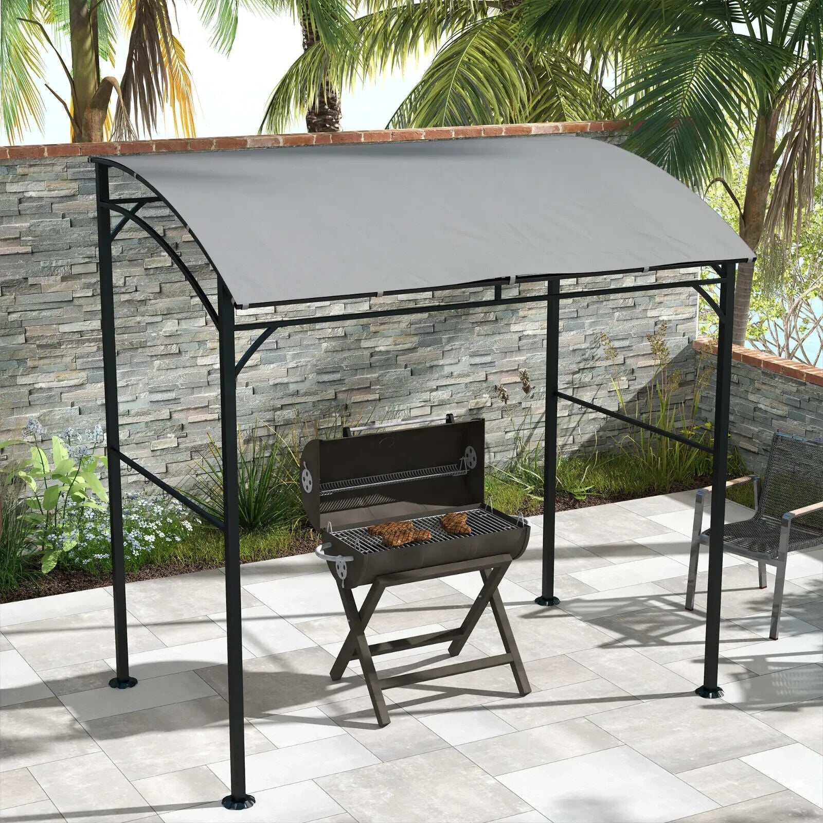Outdoor Cooking Shelter 2.2 x 1.5 m BBQ Gazebo Tent Sun Shade with Canopy Grey - Home and Garden Furniture Shop - #rustic - furniture#