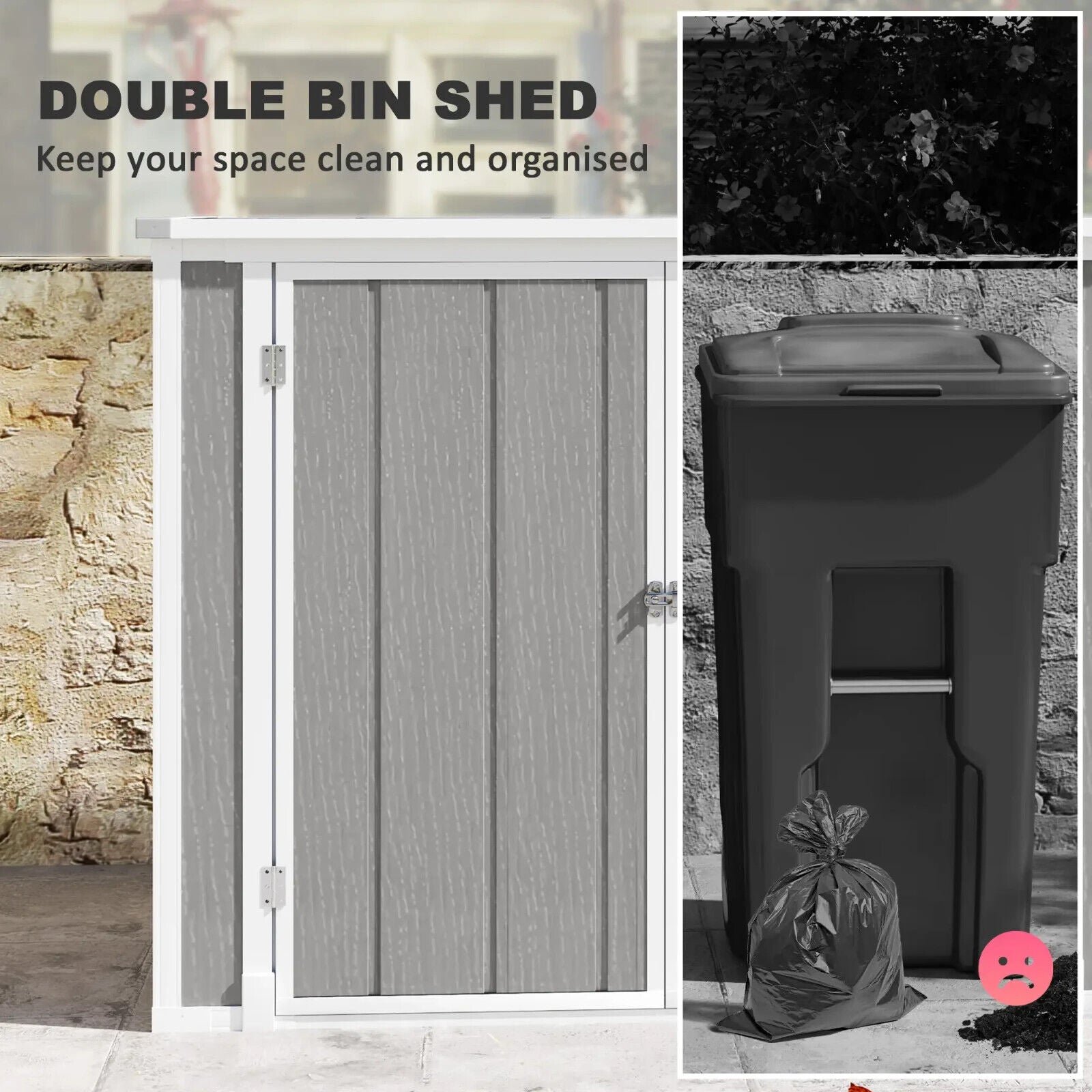 Outdoor Double Bin Storage Shed 4.7 x 2.5FT Lockable Garden Shed Grey Bike Shed - Home and Garden Furniture Shop - #rustic - furniture#