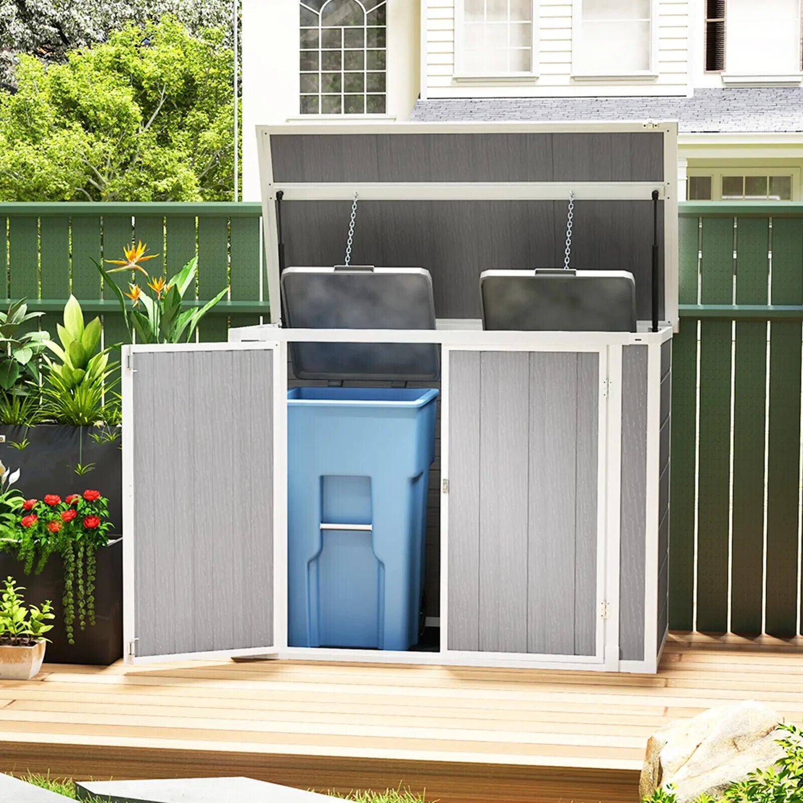 Outdoor Double Bin Storage Shed 4.7 x 2.5FT Lockable Garden Shed Grey Bike Shed - Home and Garden Furniture Shop - #rustic - furniture#