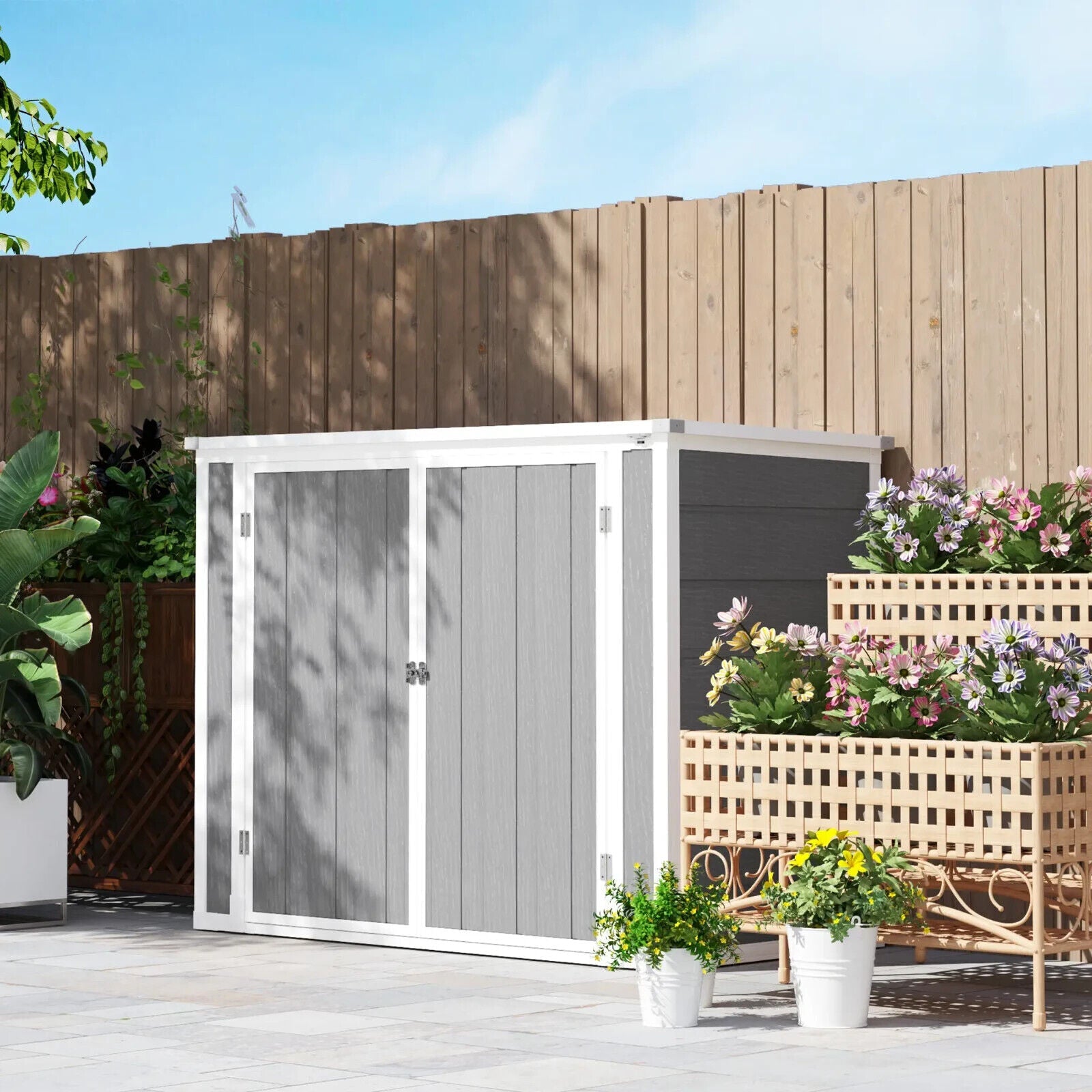 Outdoor Double Bin Storage Shed 4.7 x 2.5FT Lockable Garden Shed Grey Bike Shed - Home and Garden Furniture Shop - #rustic - furniture#