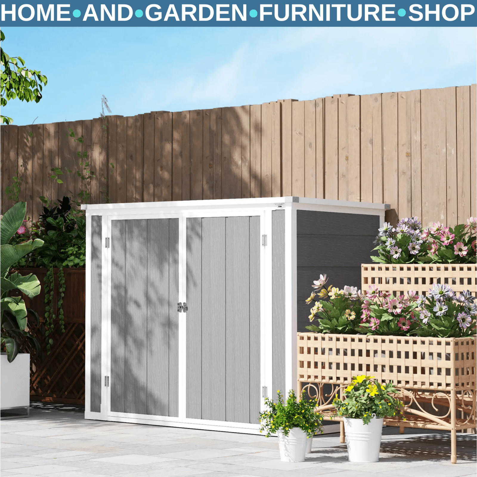 Outdoor Double Bin Storage Shed 4.7 x 2.5FT Lockable Garden Shed Grey Bike Shed - Home and Garden Furniture Shop - rustic - furniture