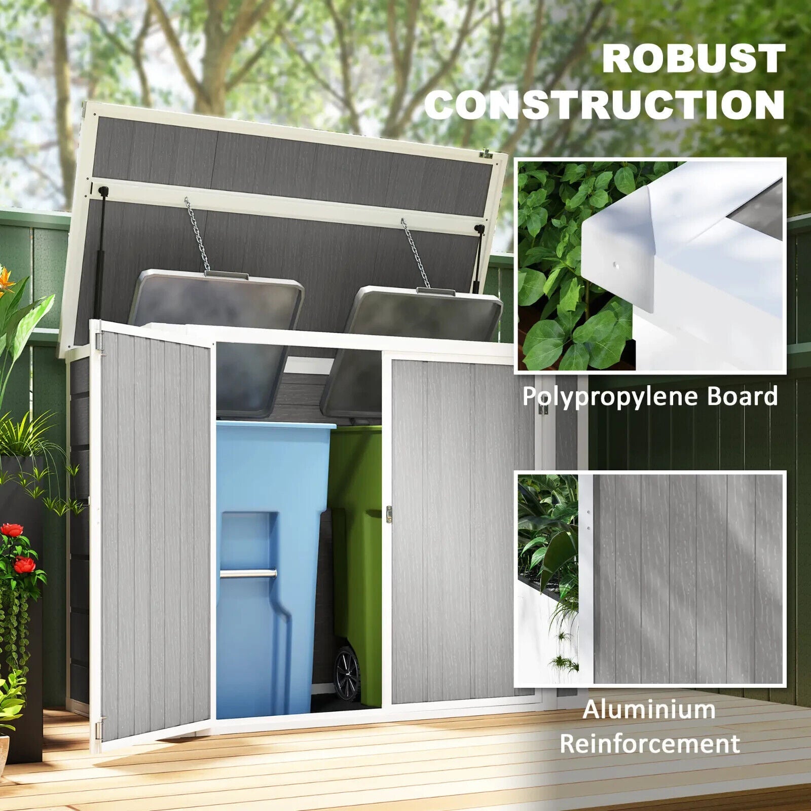 Outdoor Double Bin Storage Shed 4.7 x 2.5FT Lockable Garden Shed Grey Bike Shed - Home and Garden Furniture Shop - #rustic - furniture#