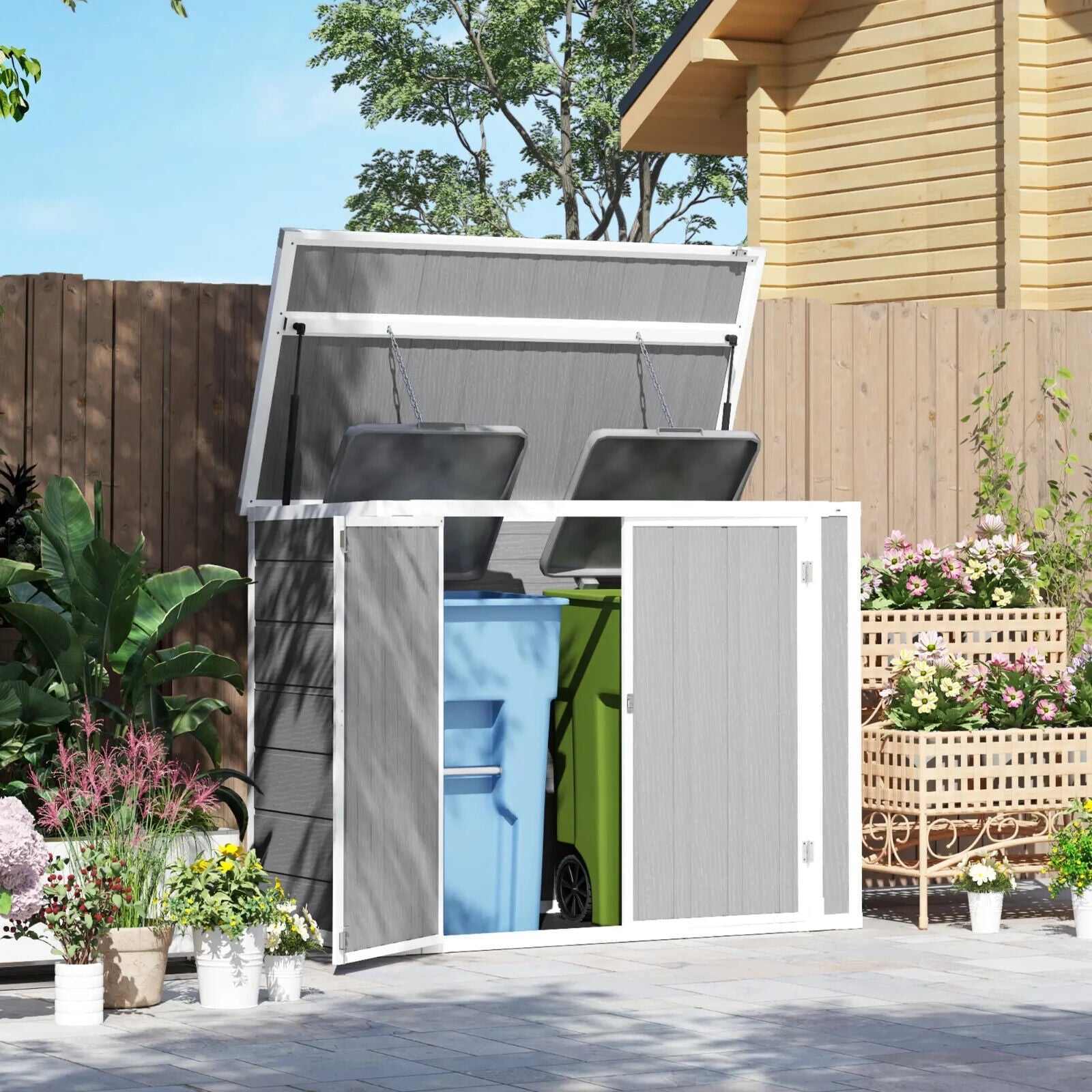 Outdoor Double Bin Storage Shed 4.7 x 2.5FT Lockable Garden Shed Grey Bike Shed - Home and Garden Furniture Shop - #rustic - furniture#
