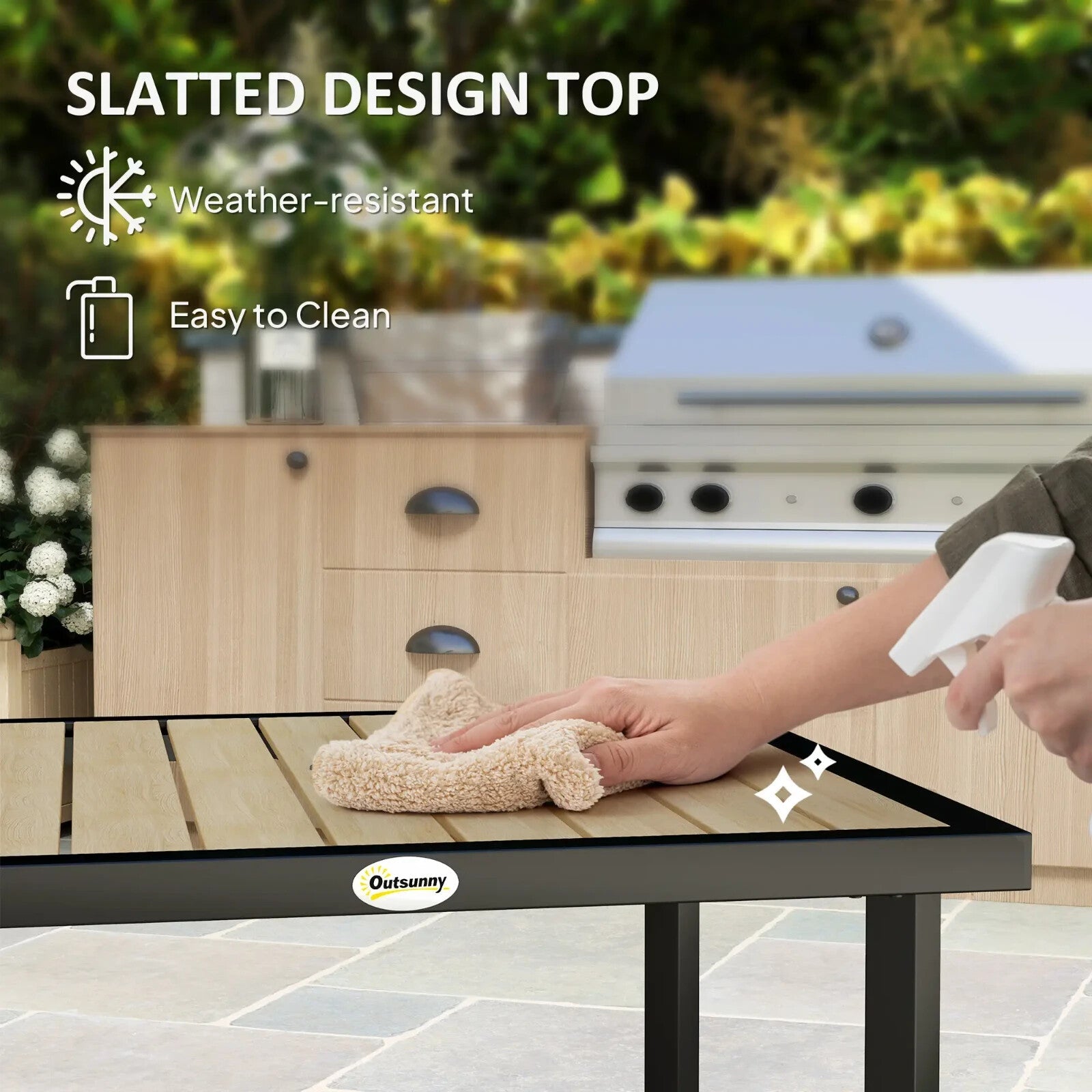 Outdoor Garden Dining Table Square Metal Frame Slatted Top With Parasol Hole - Home and Garden Furniture Shop - rustic - furniture