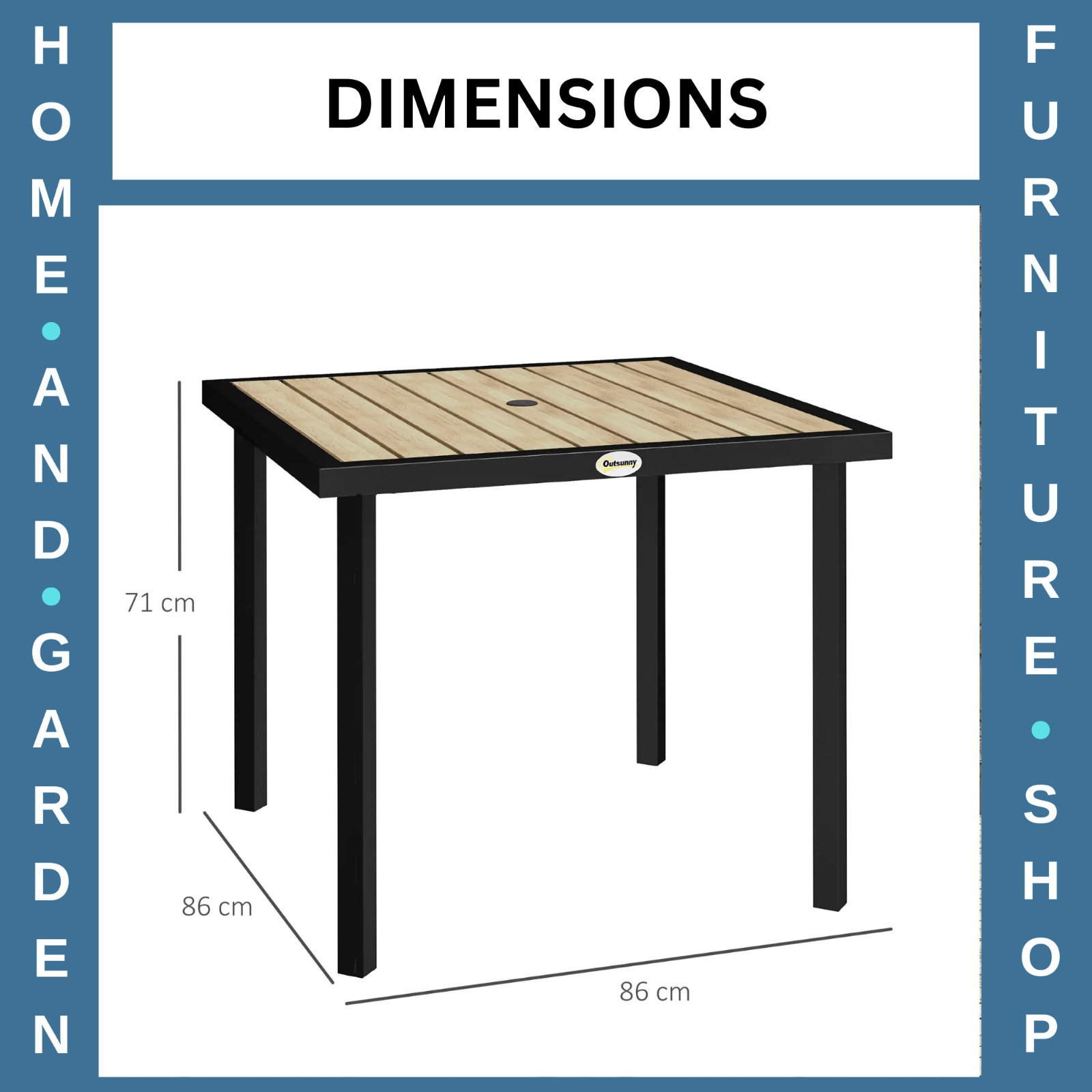 Outdoor Garden Dining Table Square Metal Frame Slatted Top With Parasol Hole - Home and Garden Furniture Shop - rustic - furniture