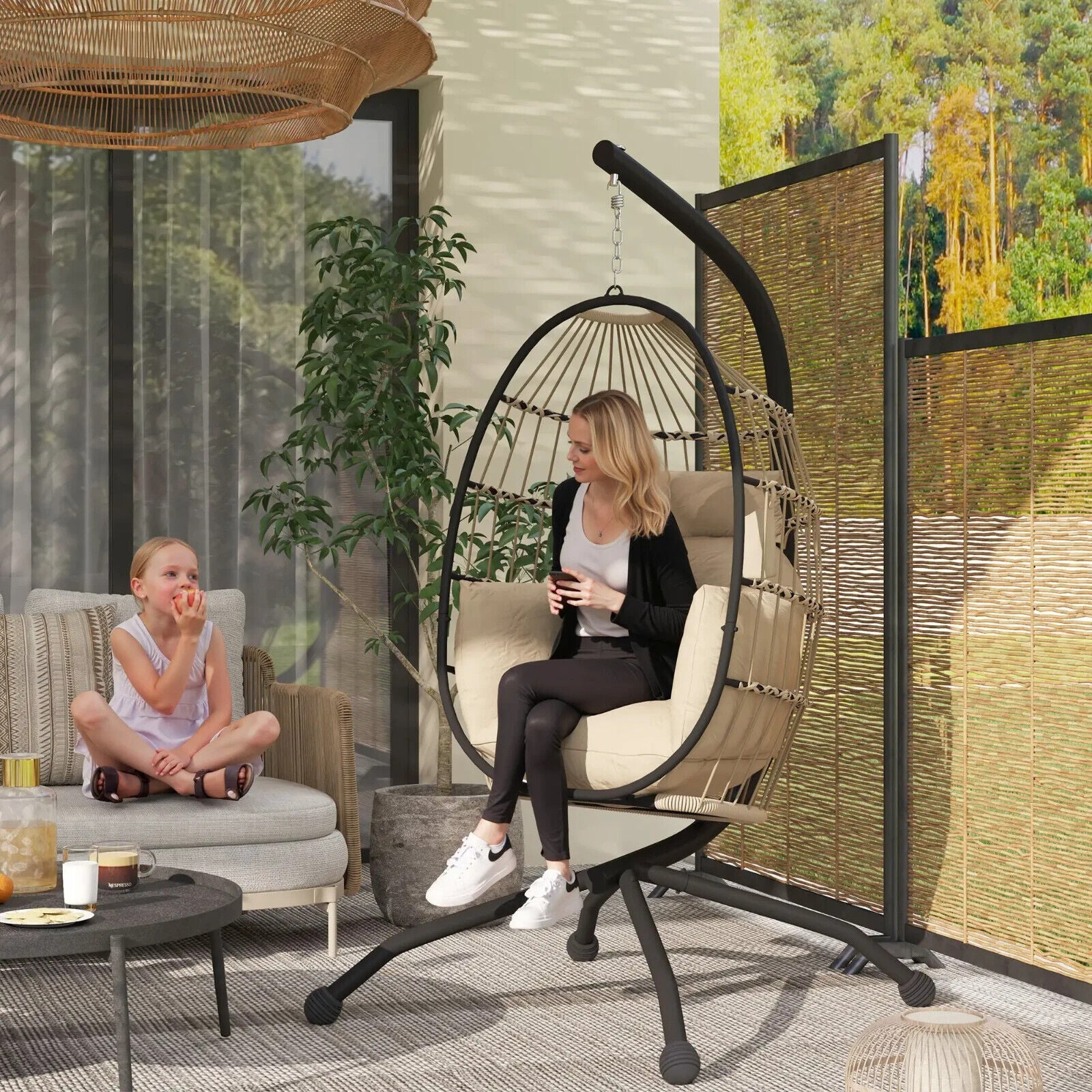 Outdoor Garden Egg Chair Swing Chair Patio Floating Egg Chair with Cushion Seat - Home and Garden Furniture Shop - #rustic - furniture#