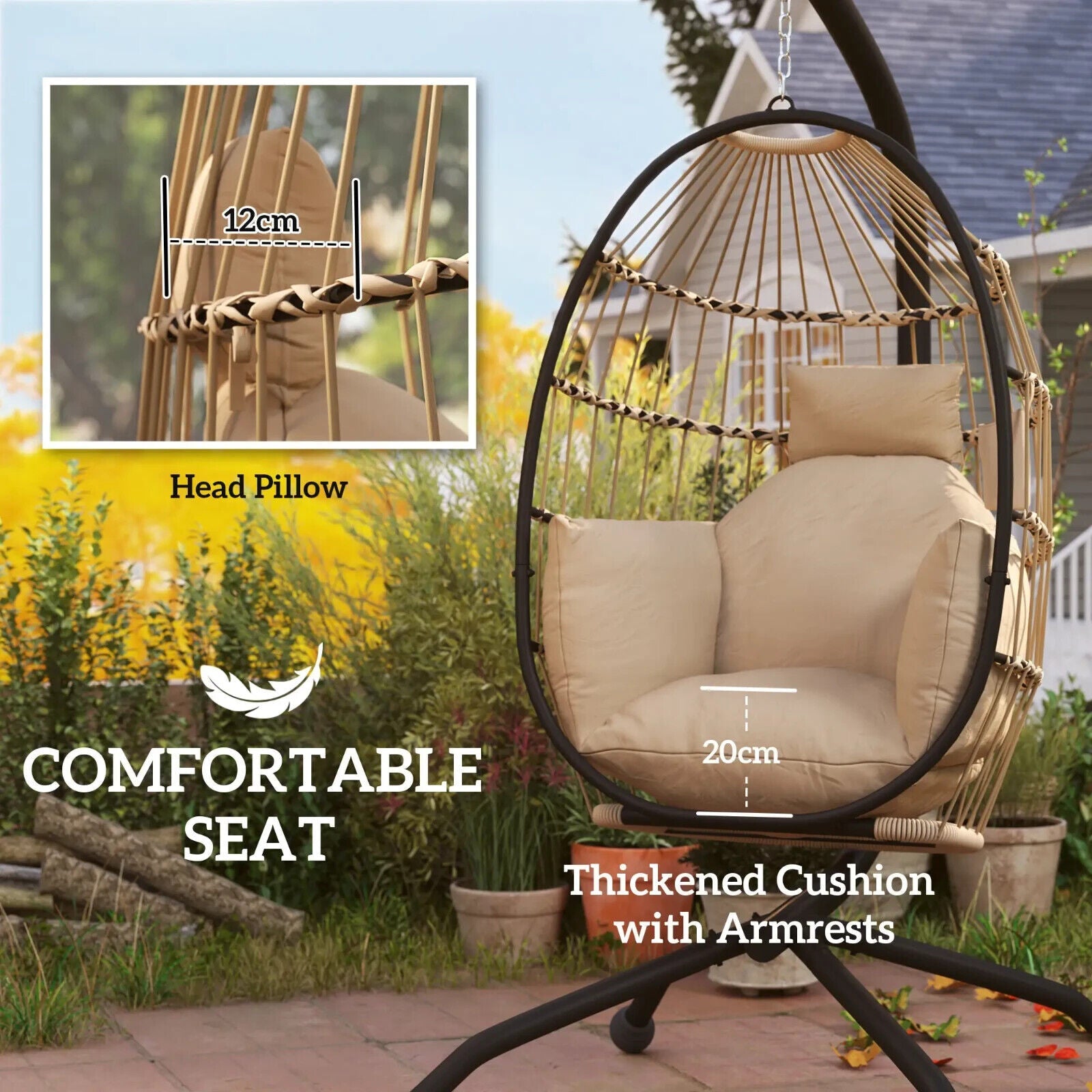 Outdoor Garden Egg Chair Swing Chair Patio Floating Egg Chair with Cushion Seat - Home and Garden Furniture Shop - #rustic - furniture#