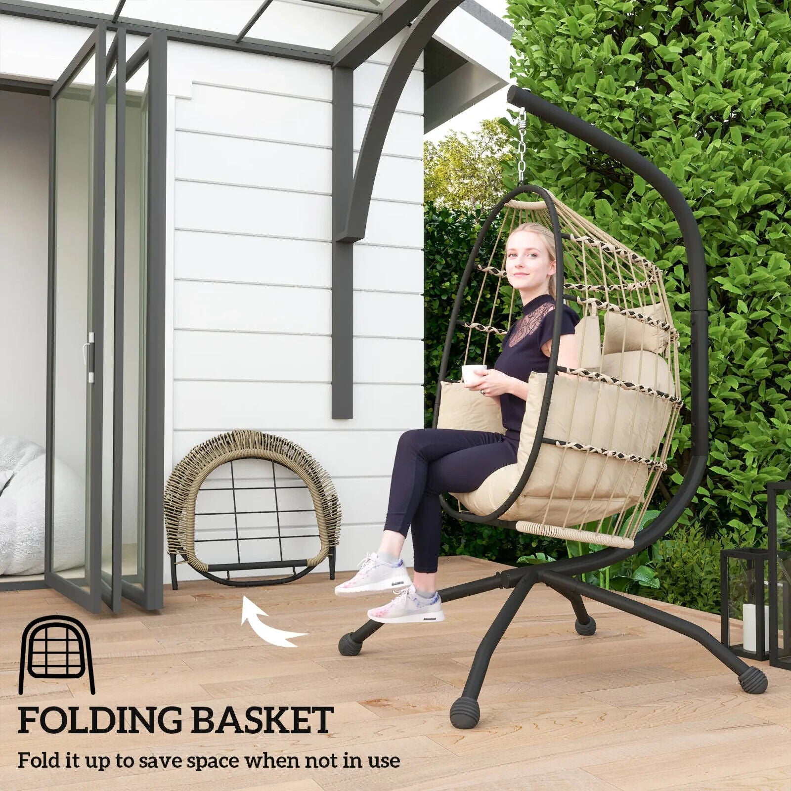 Outdoor Garden Egg Chair Swing Chair Patio Floating Egg Chair with Cushion Seat - Home and Garden Furniture Shop - #rustic - furniture#