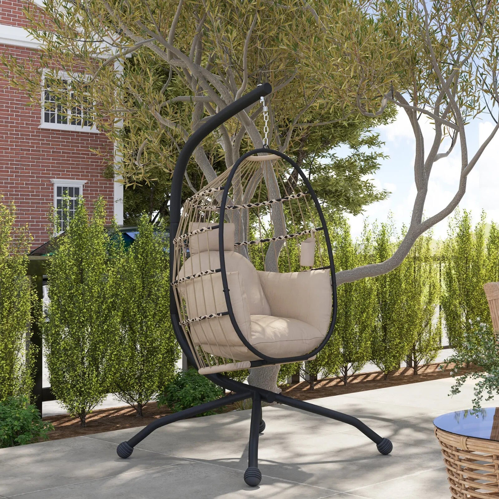 Outdoor Garden Egg Chair Swing Chair Patio Floating Egg Chair with Cushion Seat - Home and Garden Furniture Shop - rustic - furniture