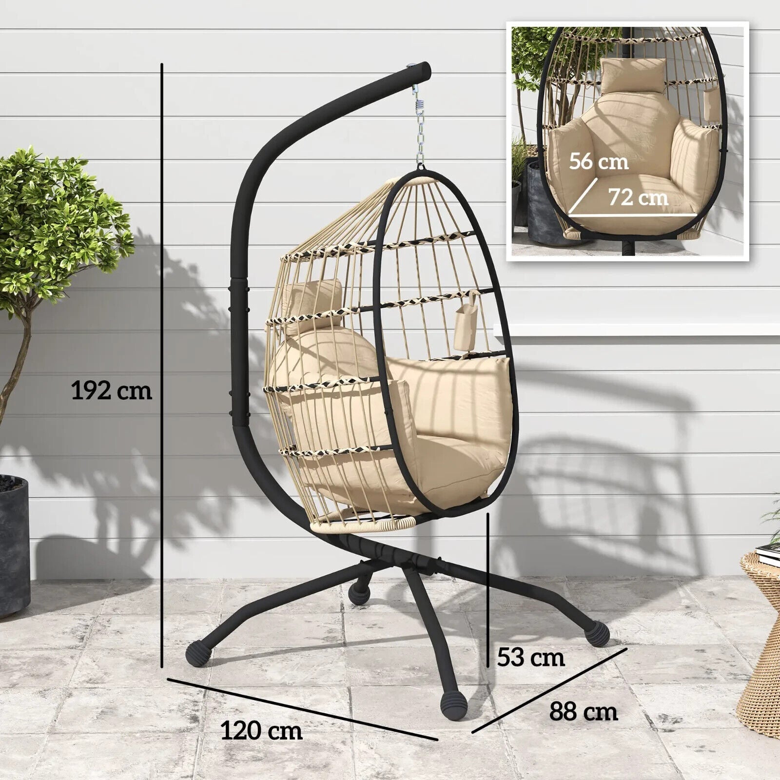 Outdoor Garden Egg Chair Swing Chair Patio Floating Egg Chair with Cushion Seat - Home and Garden Furniture Shop - #rustic - furniture#