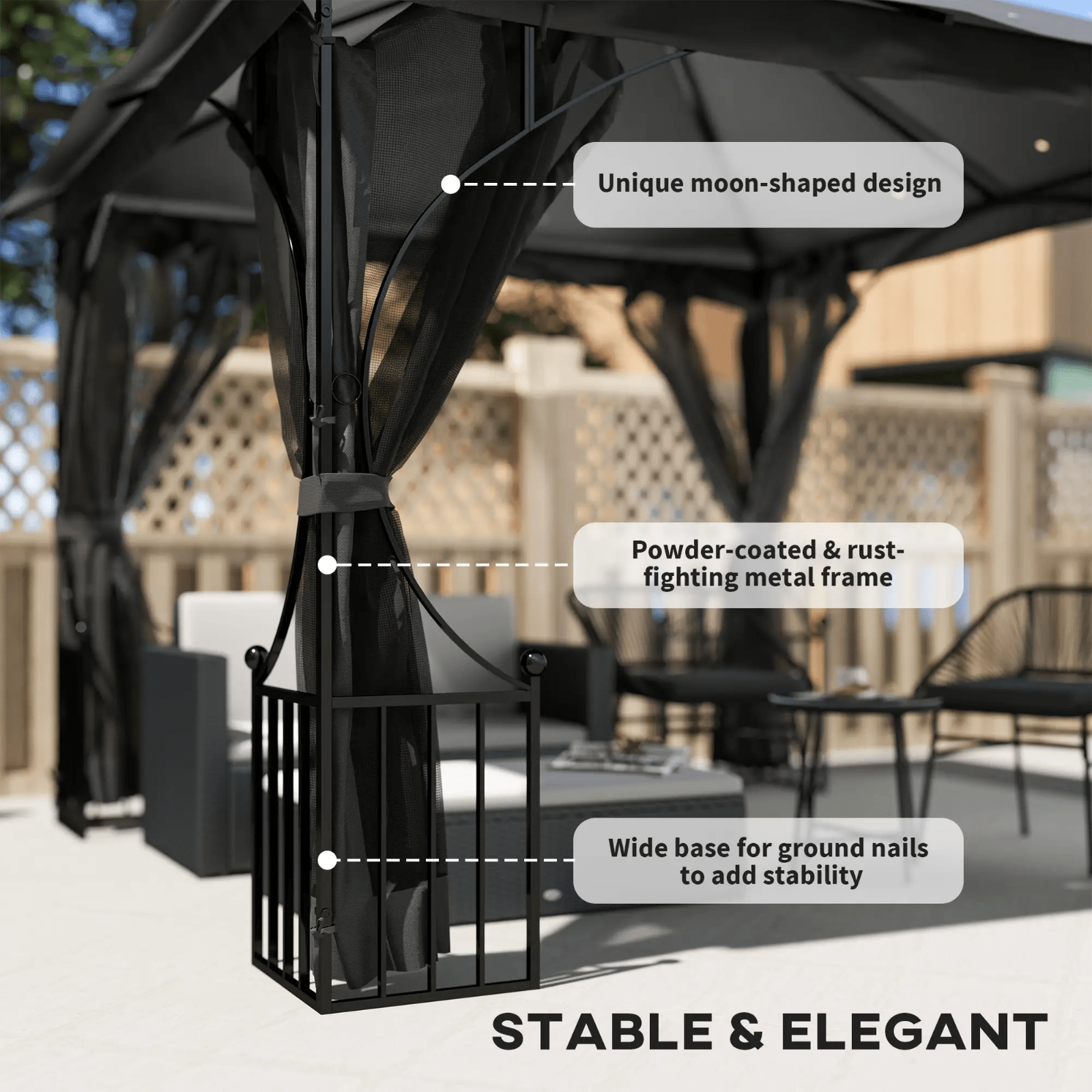 Outdoor Garden Gazebo Party Tent Canopy Sun Shade Patio Cover Shelter Black 3m - Home and Garden Furniture Shop - #rustic - furniture#