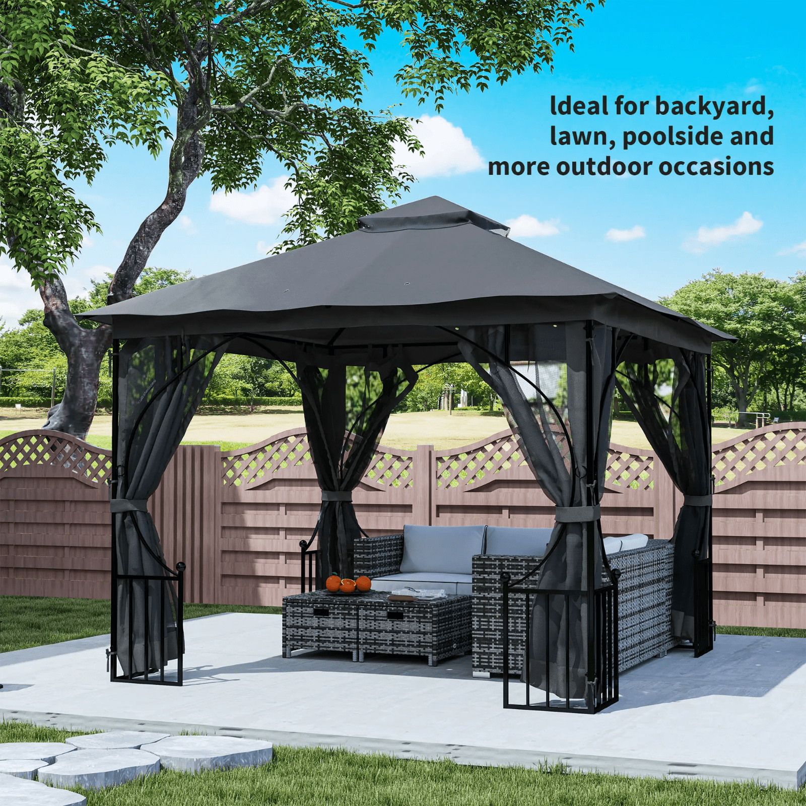Outdoor Garden Gazebo Party Tent Canopy Sun Shade Patio Cover Shelter Black 3m - Home and Garden Furniture Shop - #rustic - furniture#