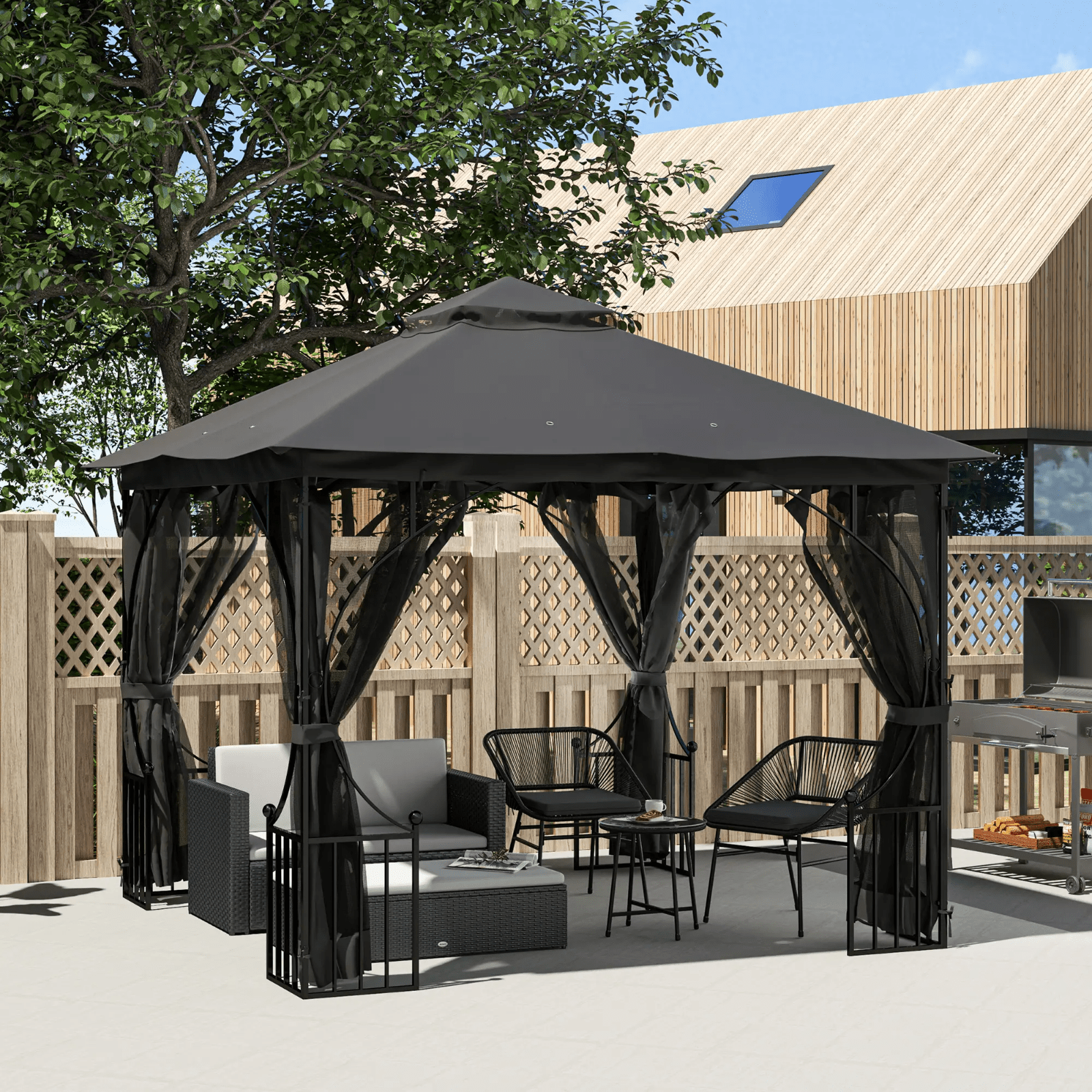 Outdoor Garden Gazebo Party Tent Canopy Sun Shade Patio Cover Shelter Black 3m - Home and Garden Furniture Shop - #rustic - furniture#