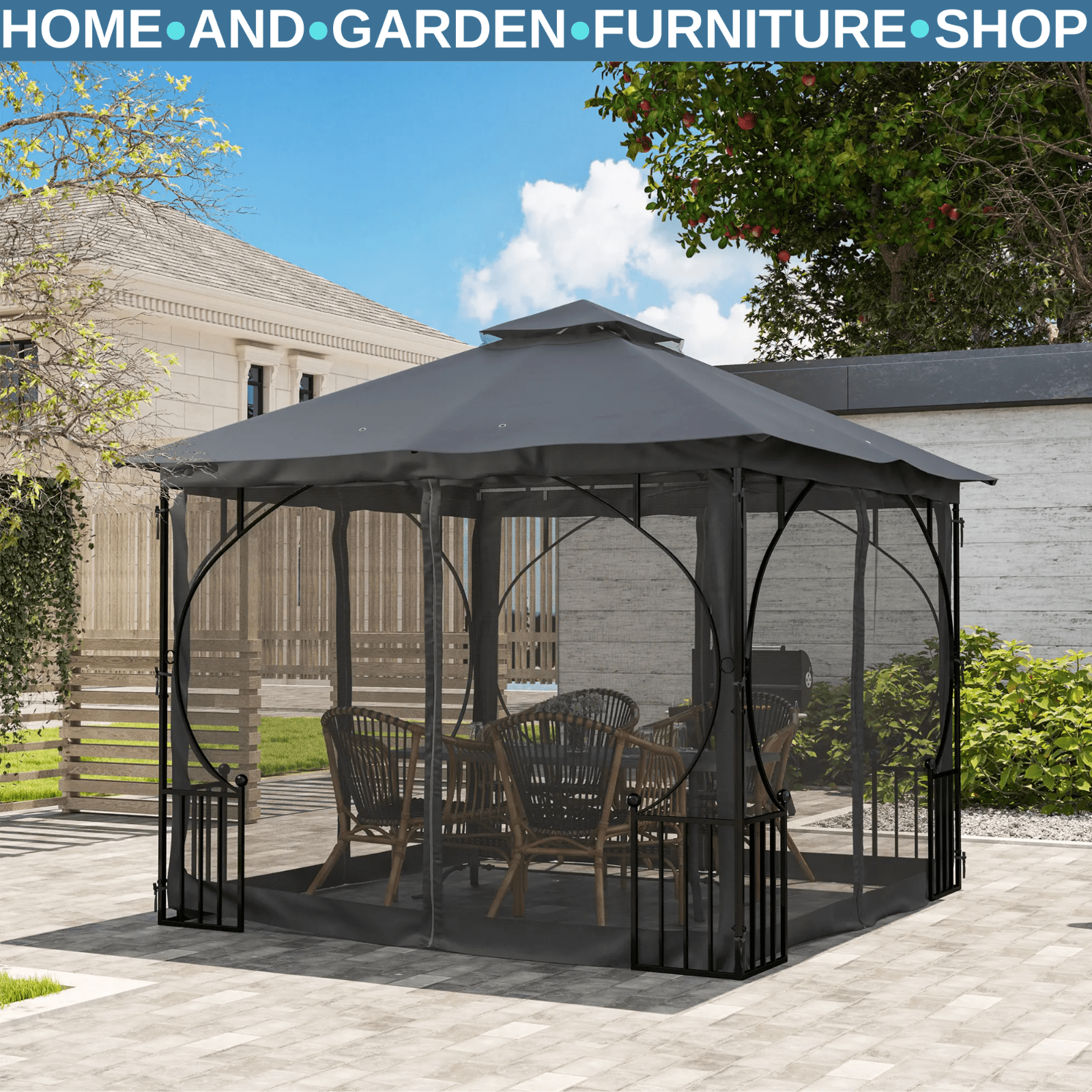 Outdoor Garden Gazebo Party Tent Canopy Sun Shade Patio Cover Shelter Black 3m - Home and Garden Furniture Shop - #rustic - furniture#