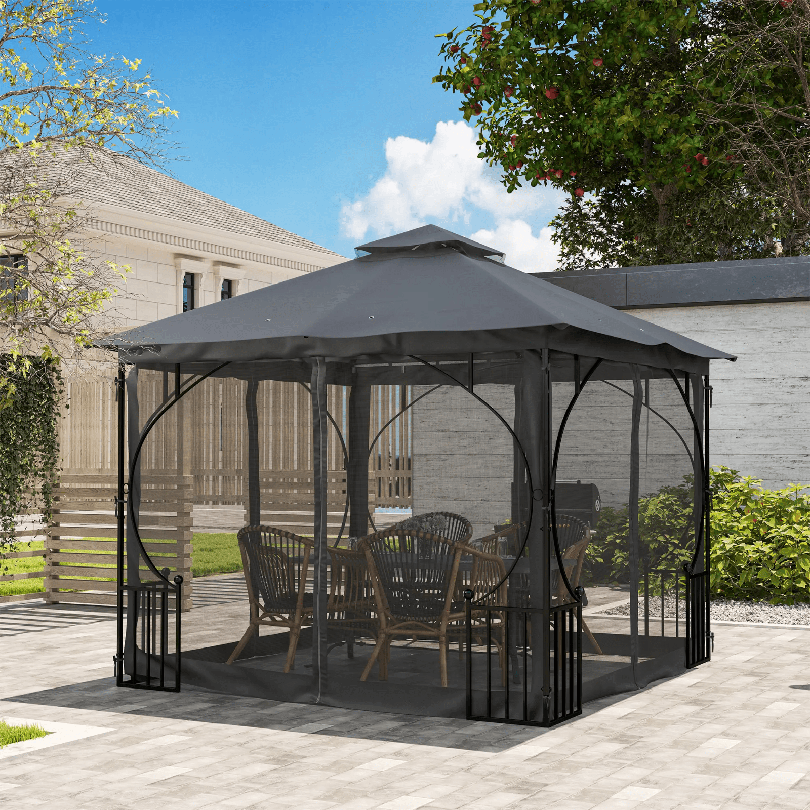 Outdoor Garden Gazebo Party Tent Canopy Sun Shade Patio Cover Shelter Black 3m - Home and Garden Furniture Shop - #rustic - furniture#