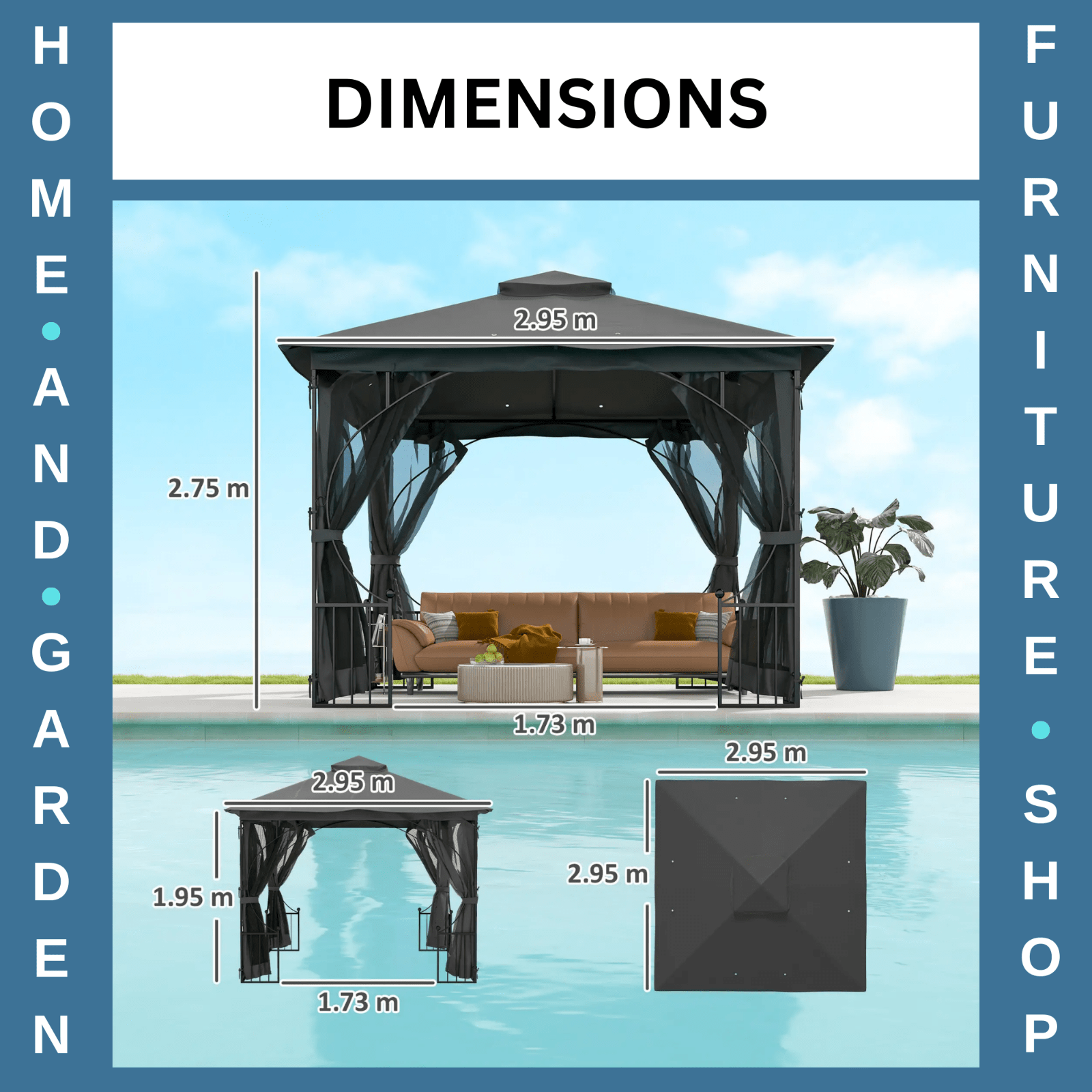 Outdoor Garden Gazebo Party Tent Canopy Sun Shade Patio Cover Shelter Black 3m - Home and Garden Furniture Shop - #rustic - furniture#