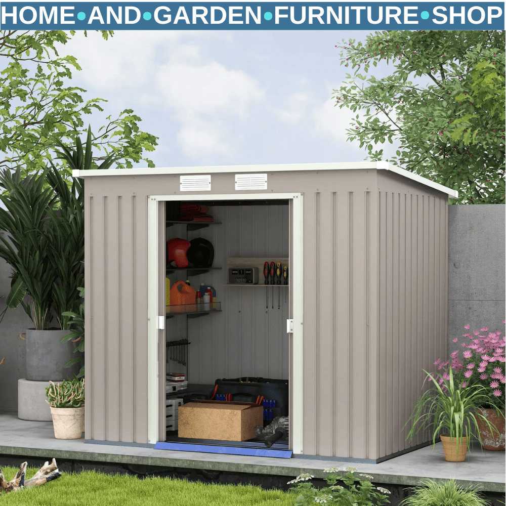 Outdoor Garden Metal Storage Shed with Foundation Double Doors Vents Sloped Roof - Home and Garden Furniture Shop - #rustic - furniture#