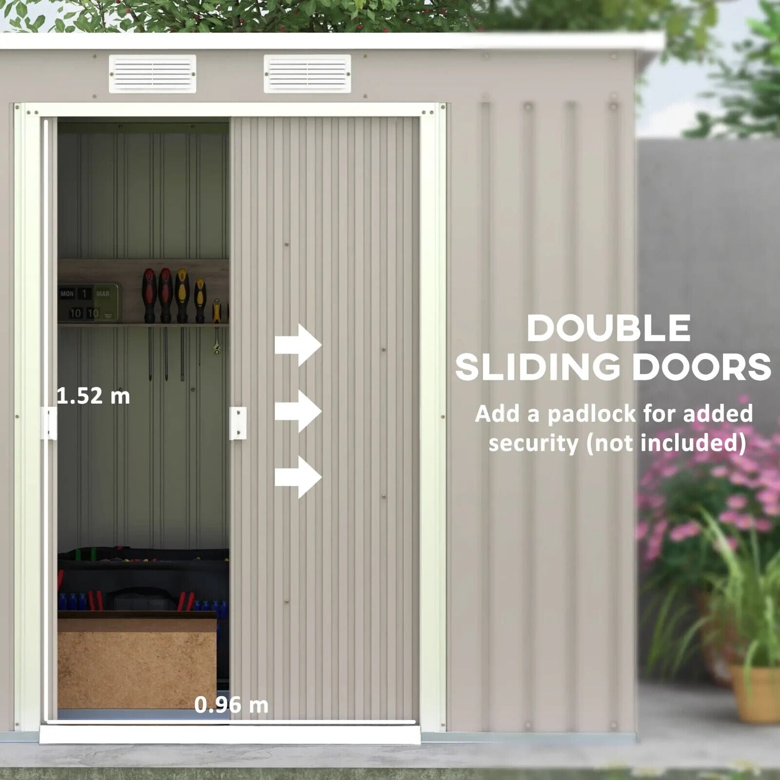 Outdoor Garden Metal Storage Shed with Foundation Double Doors Vents Sloped Roof - Home and Garden Furniture Shop - #rustic - furniture#
