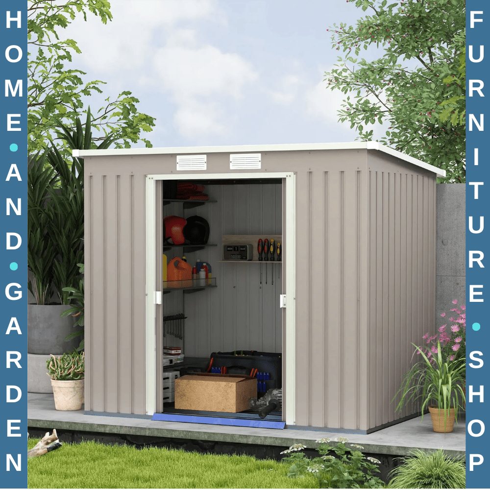 Outdoor Garden Metal Storage Shed with Foundation Double Doors Vents Sloped Roof - Home and Garden Furniture Shop - #rustic - furniture#