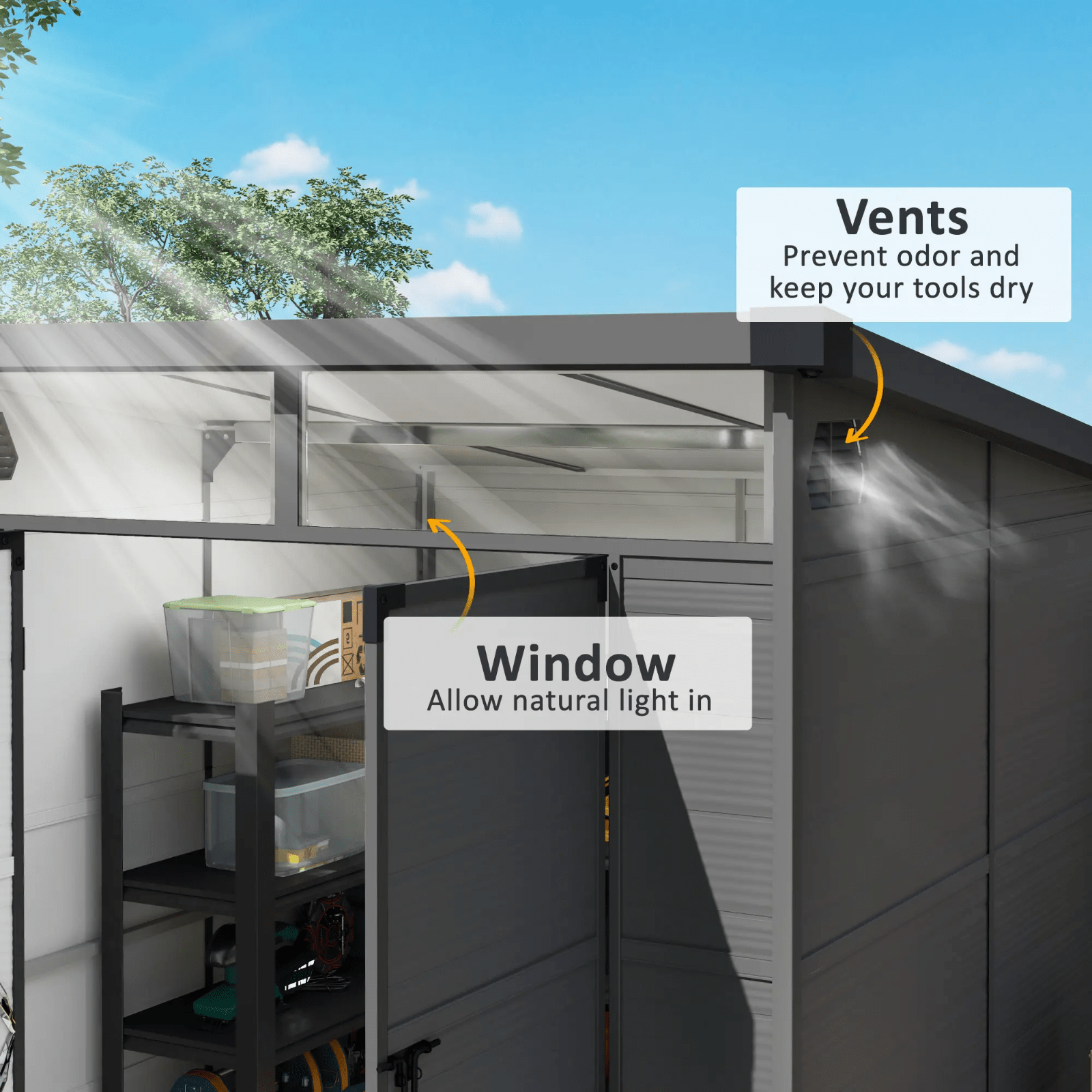 Outdoor Garden Shed with Windows Double Door Tool Shed Patio Storage Shed 6 x6ft - Home and Garden Furniture Shop - rustic - furniture