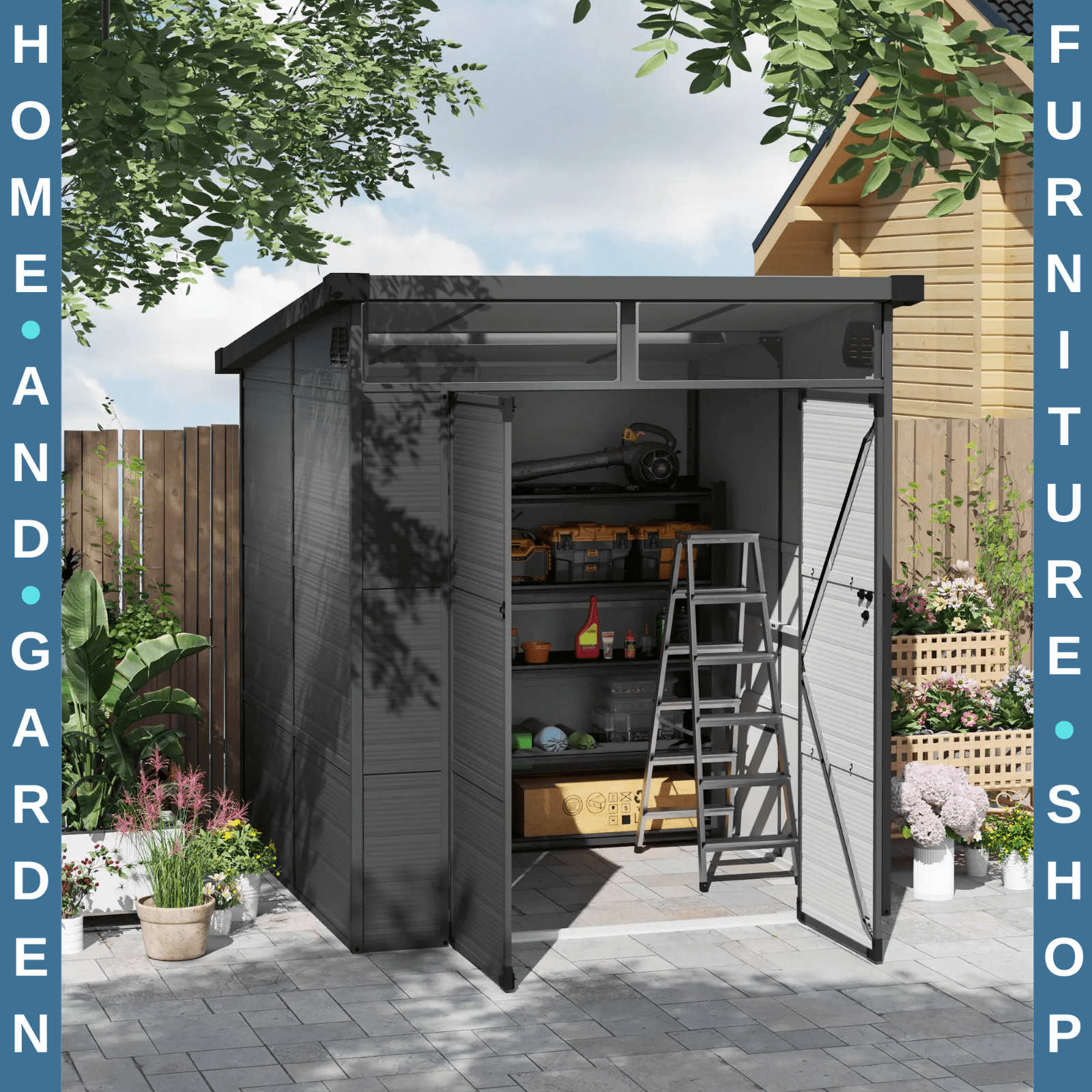 Outdoor Garden Shed with Windows Double Door Tool Shed Patio Storage Shed 6 x6ft - Home and Garden Furniture Shop - rustic - furniture