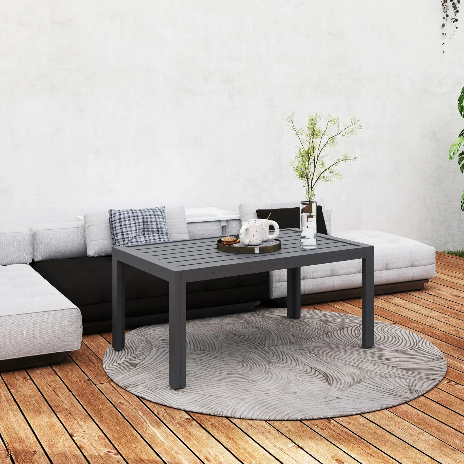 Outdoor Garden Side Table with Adjustable Pads Steel Frame and Slat Tabletop - Home and Garden Furniture Shop - #rustic - furniture#