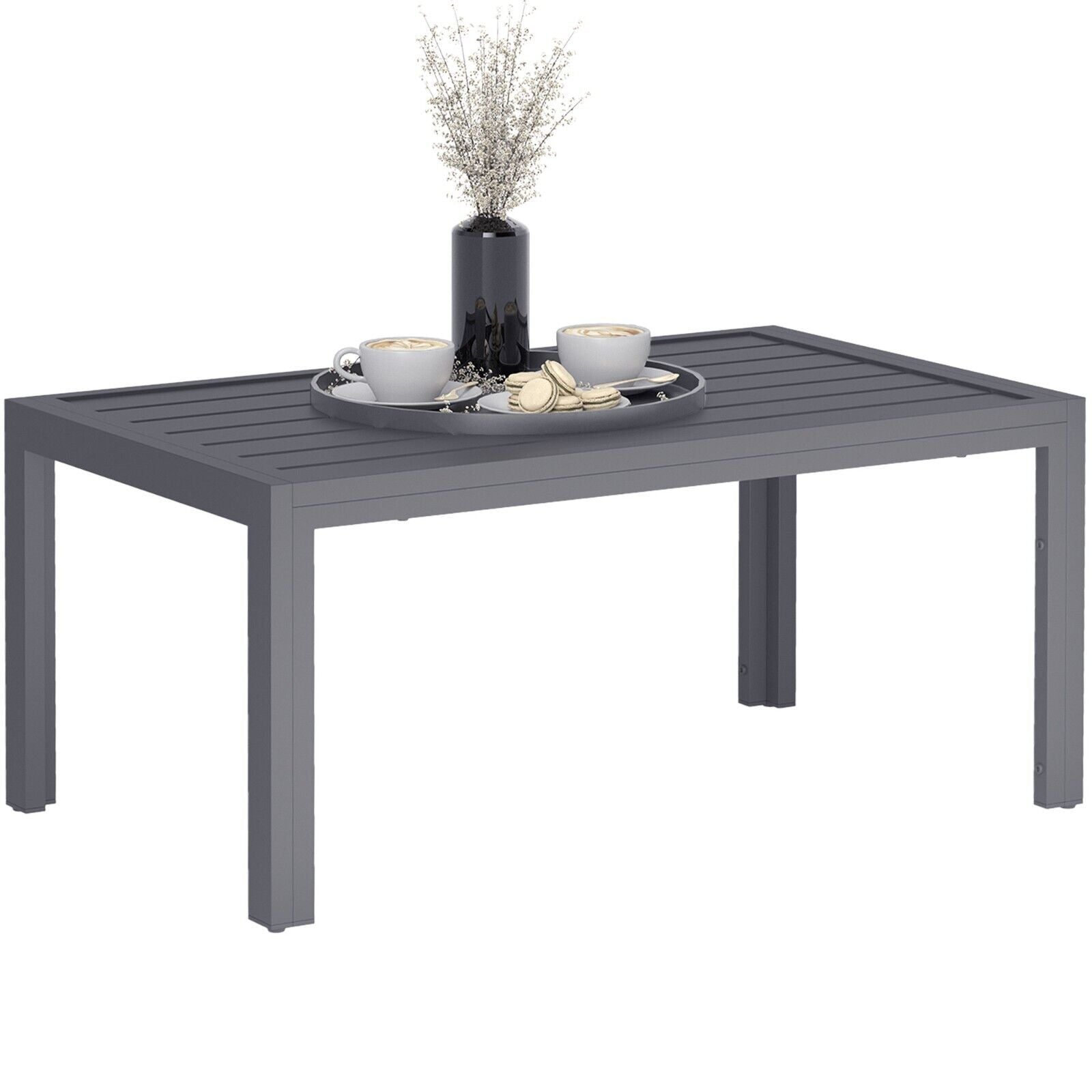 Outdoor Garden Side Table with Adjustable Pads Steel Frame and Slat Tabletop - Home and Garden Furniture Shop - #rustic - furniture#