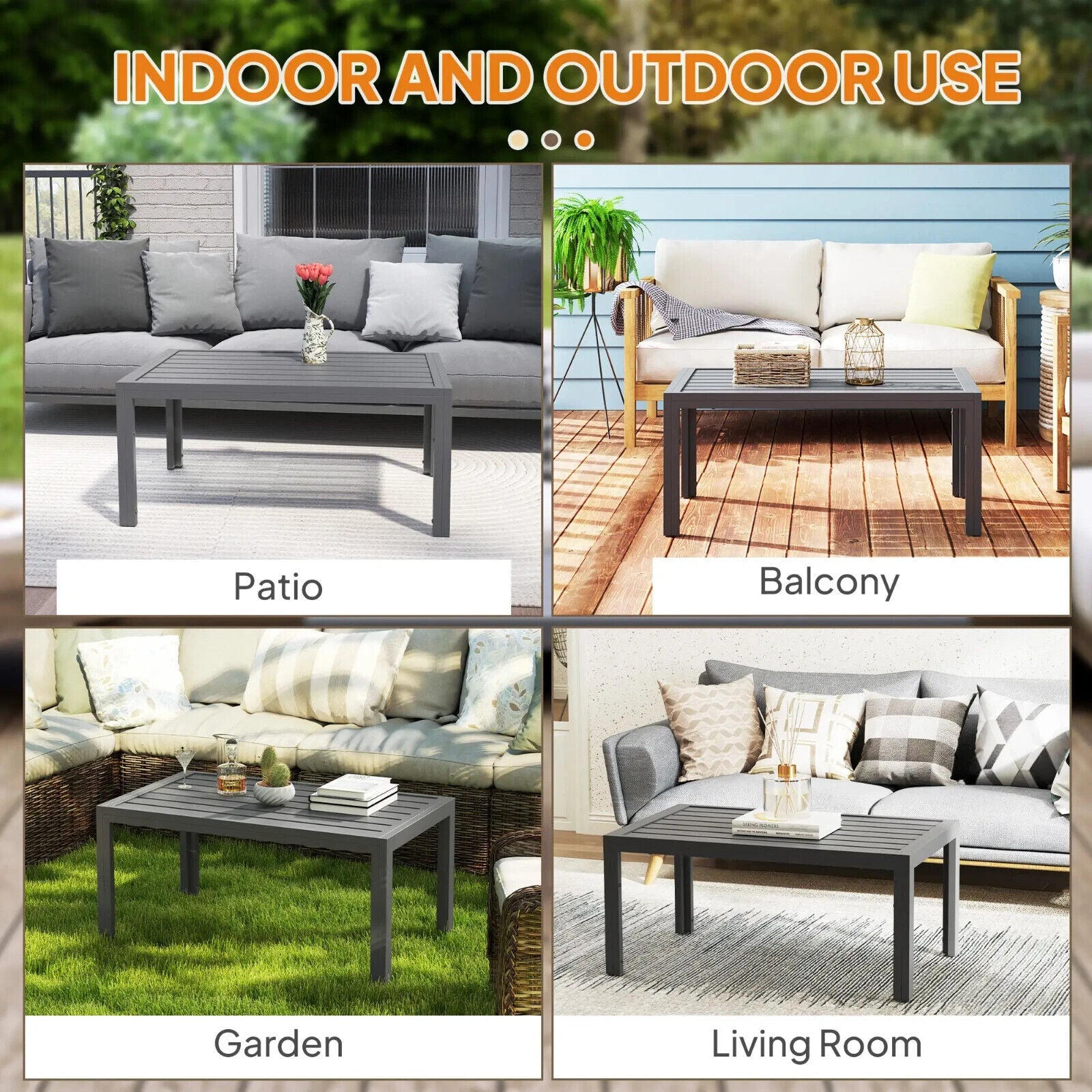 Outdoor Garden Side Table with Adjustable Pads Steel Frame and Slat Tabletop - Home and Garden Furniture Shop - #rustic - furniture#
