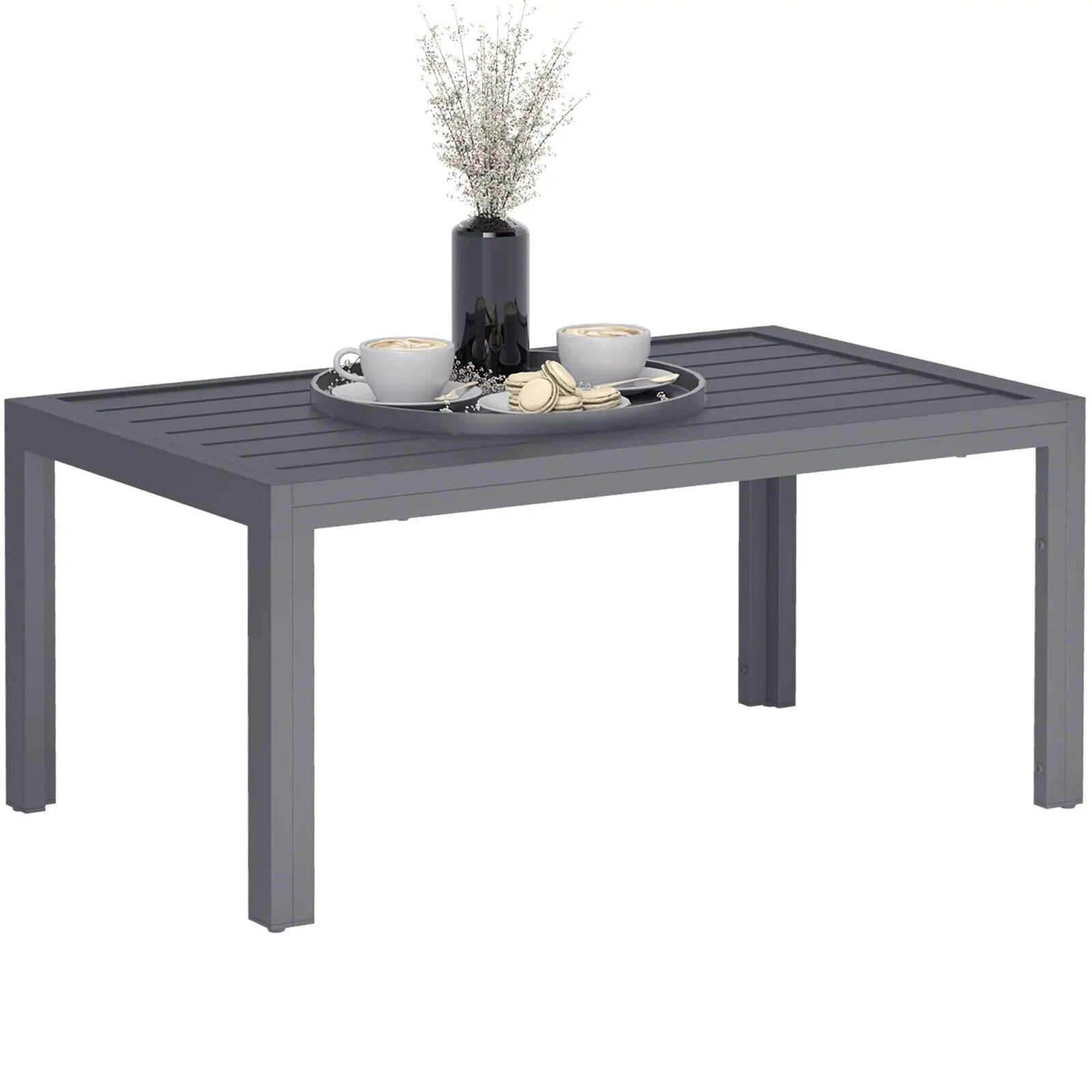 Outdoor Garden Side Table with Adjustable Pads Steel Frame and Slat Tabletop - Home and Garden Furniture Shop - #rustic - furniture#