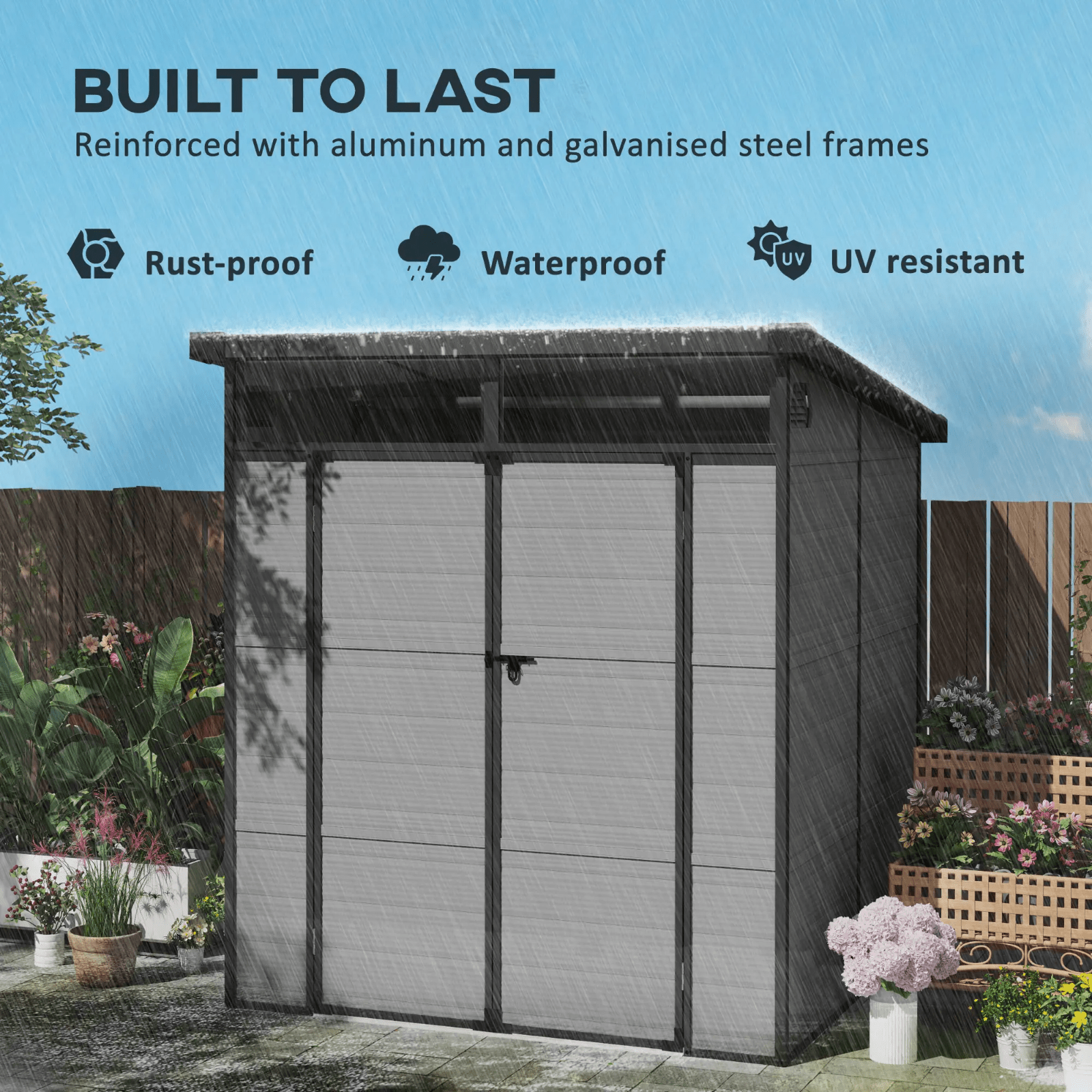 Outdoor Garden Tool Shed with Windows Double Door Patio Outhouse Storage 6 x6ft - Home and Garden Furniture Shop - rustic - furniture